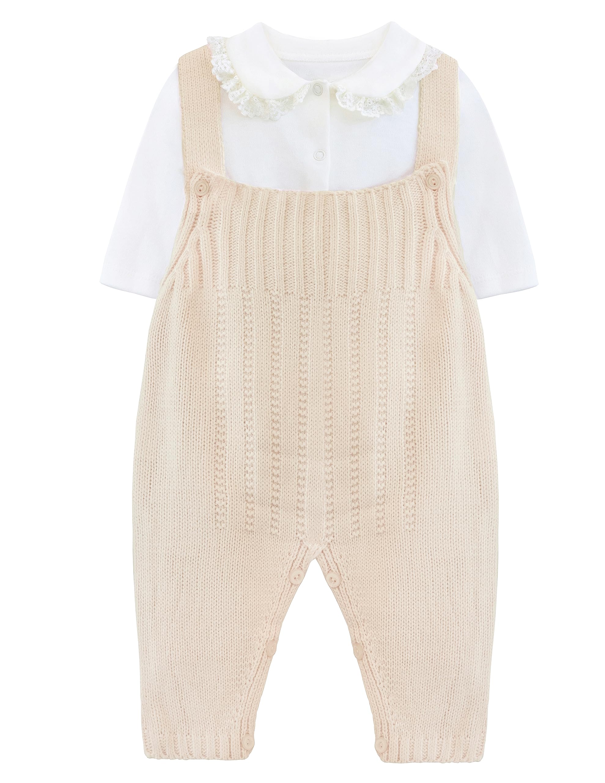 Lilax Baby Girls' Knit Jumpsuit Ribbed Romper with Bodysuit and Hat 3 Piece Set (3-6 Months, Beige)