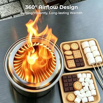 HGD Tabletop Fire Pit, Smokeless Firepit Outdoor, Mini Fire Pit for with Carry Bag for Camping Backyard Patio Garden Picnic, Silver