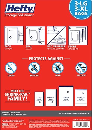 Miniatura 10 de Hefty Shrink-Pak Bolsas de almacenamiento al vacío  Bolsas de almacenamiento al vacío ahorradoras de espacio para almacenamiento debajo de la cama,
