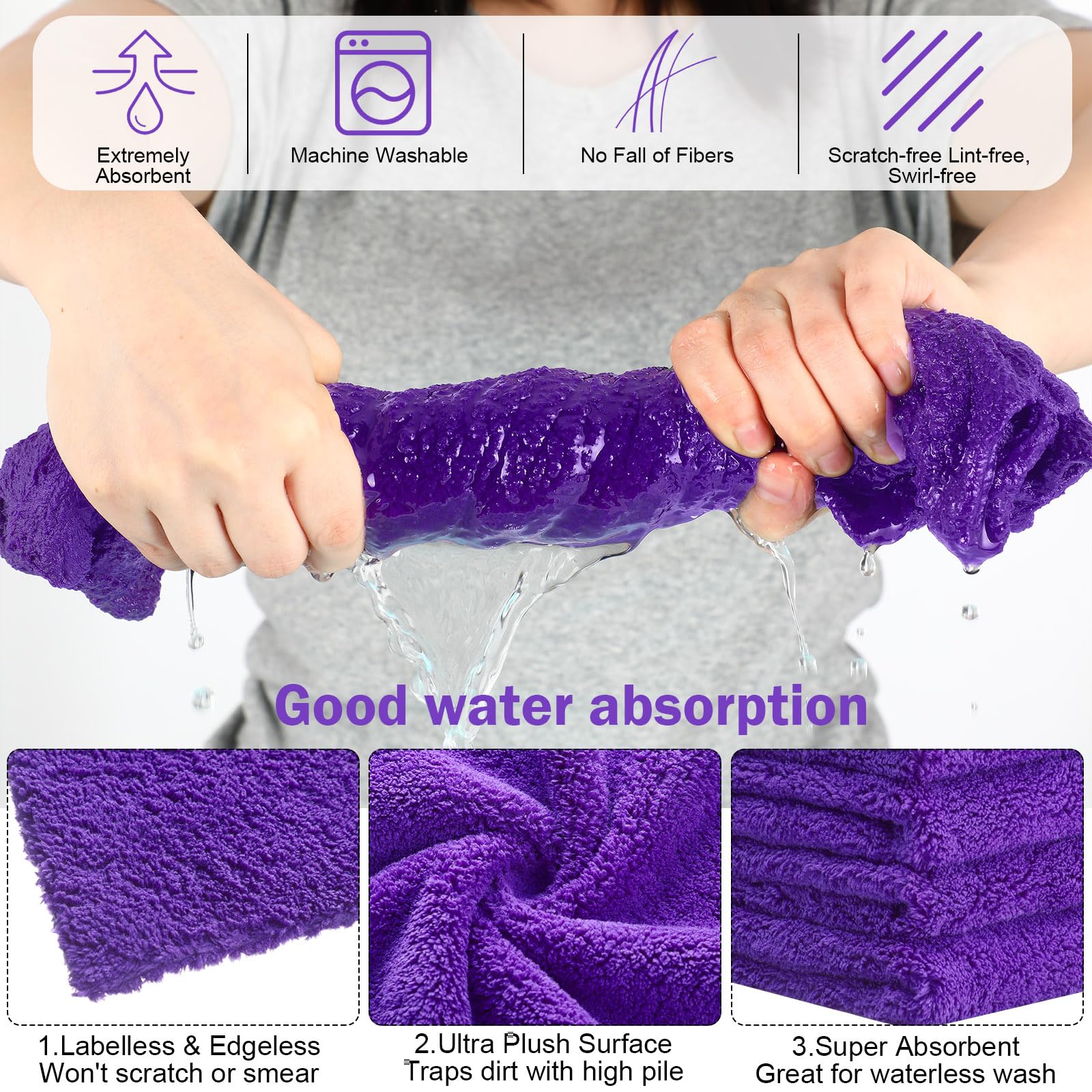 Tallew Lot de 15 grandes serviettes en microfibre pour le polissage, le séchage, le lavage et le nettoyage de voiture en peluche, pour l'entretien de la voiture, le polissage, la cire, les rayures, 40