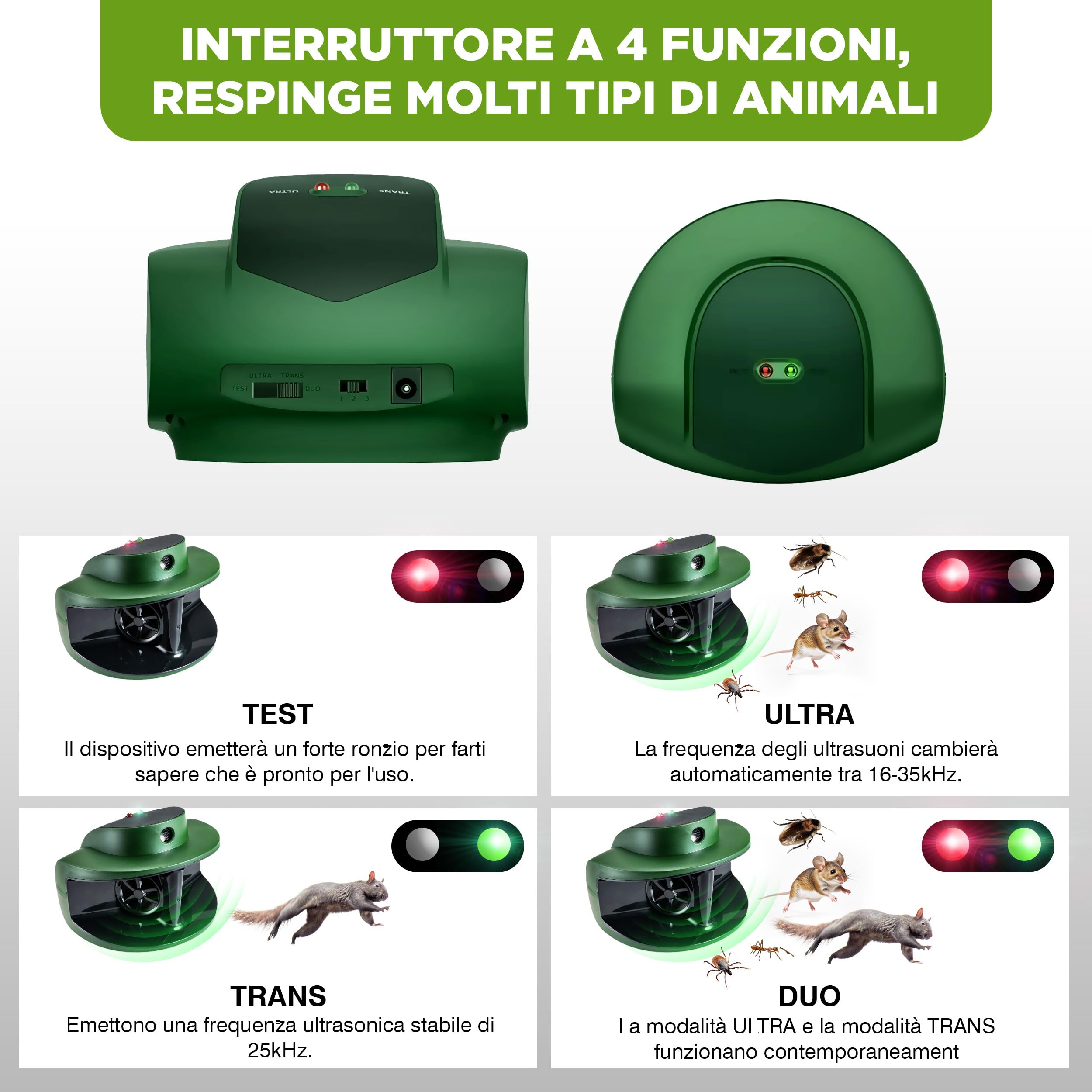 ISOTRONIC repellente topi ultrasuoni ratti scarafaggi procioni parassiti casa cantina giardino senza veleno portata 40m² 2 unità efficace interno esterno protezione difesa dissuasore stop insetti