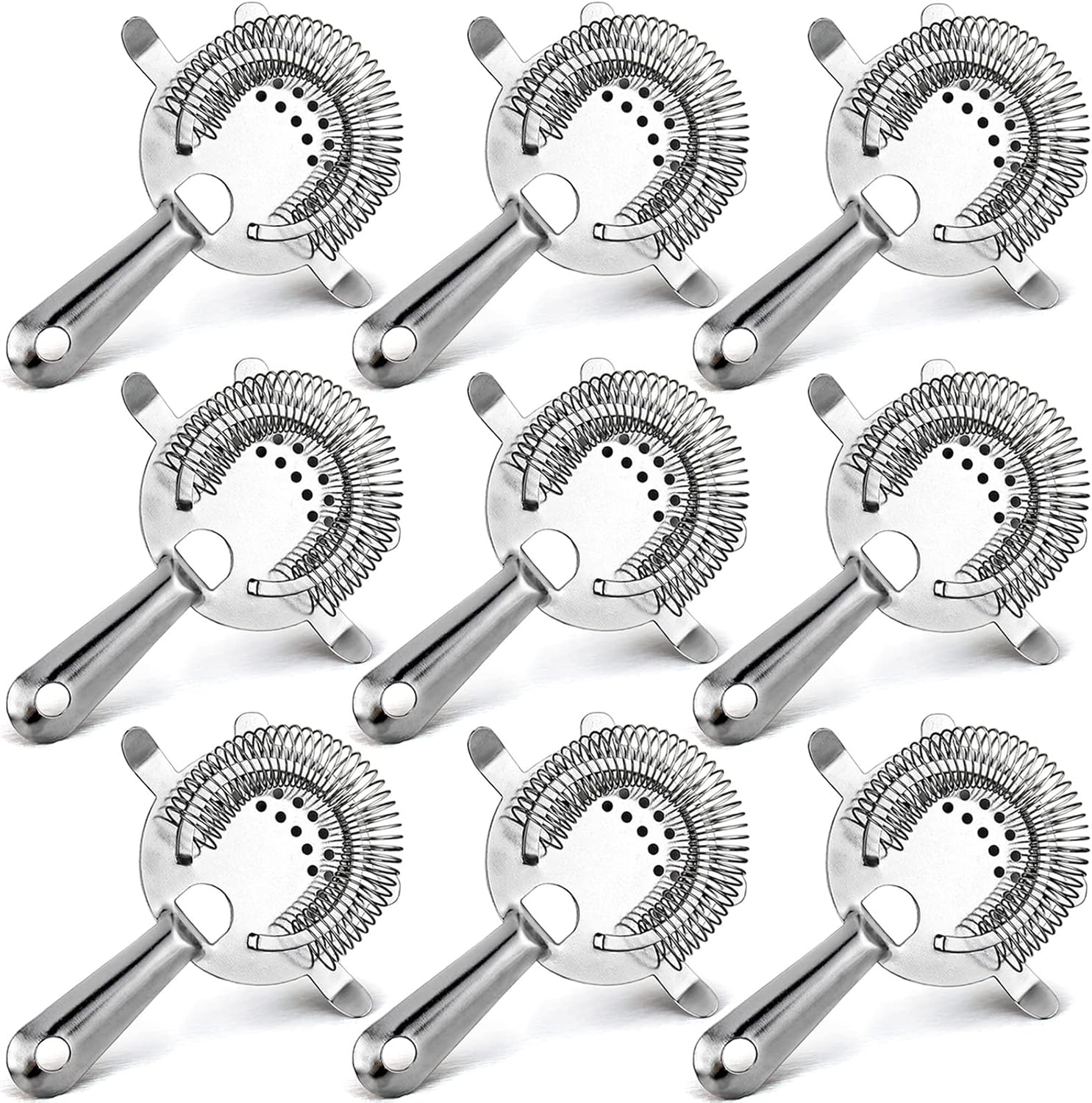 WUWEOT 9 Pack Cocktail Strainer, 4-Prong Stainless Steel Bar Strainer, 6 Inches Silver Bar Tool Drink Strainer with 100 Wire Spring for Bartenders and Mixologists - Thumbnail 3