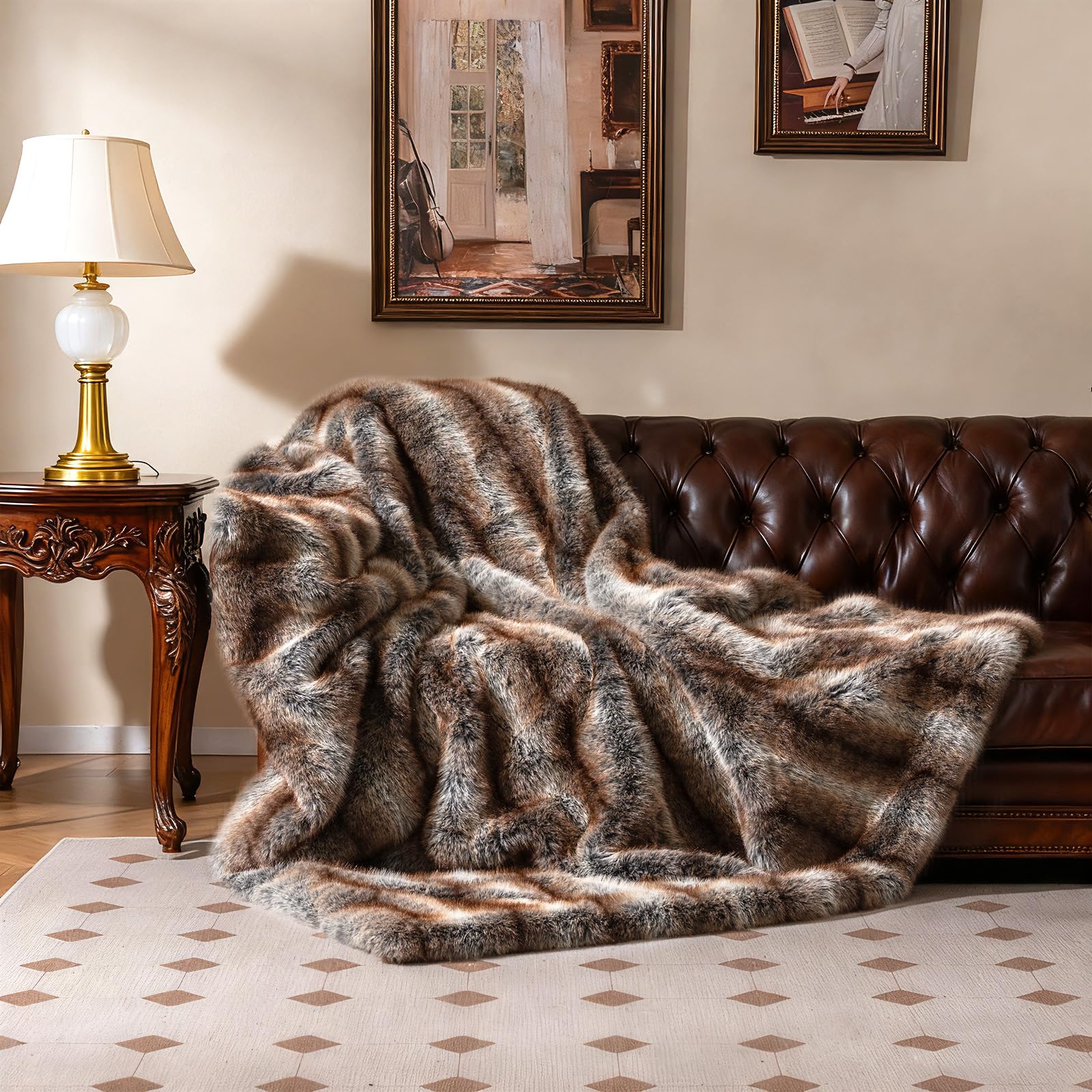 COSTWAY Pelosa per Letto Matrimoniale, Coperta in Pelliccia Sintetica Morbida e Soffice, Plaid di Lusso Spesso Caldo per Letto, Divano, 153 x 203 cm (153 x 203 cm,Stile 1)
