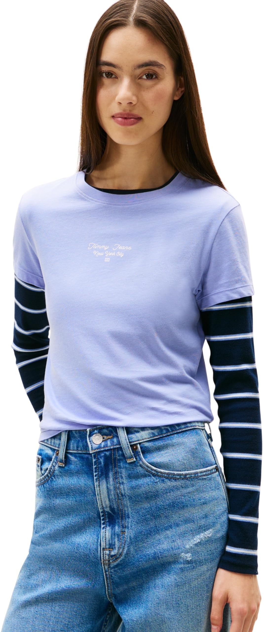 Tommy Jeans Womens Tjw Slim Ess Logo 1 Tee Ext Dw0dw21542 S/S T-Shirt, Blue (Vintage Iris), 4XL Plus UK