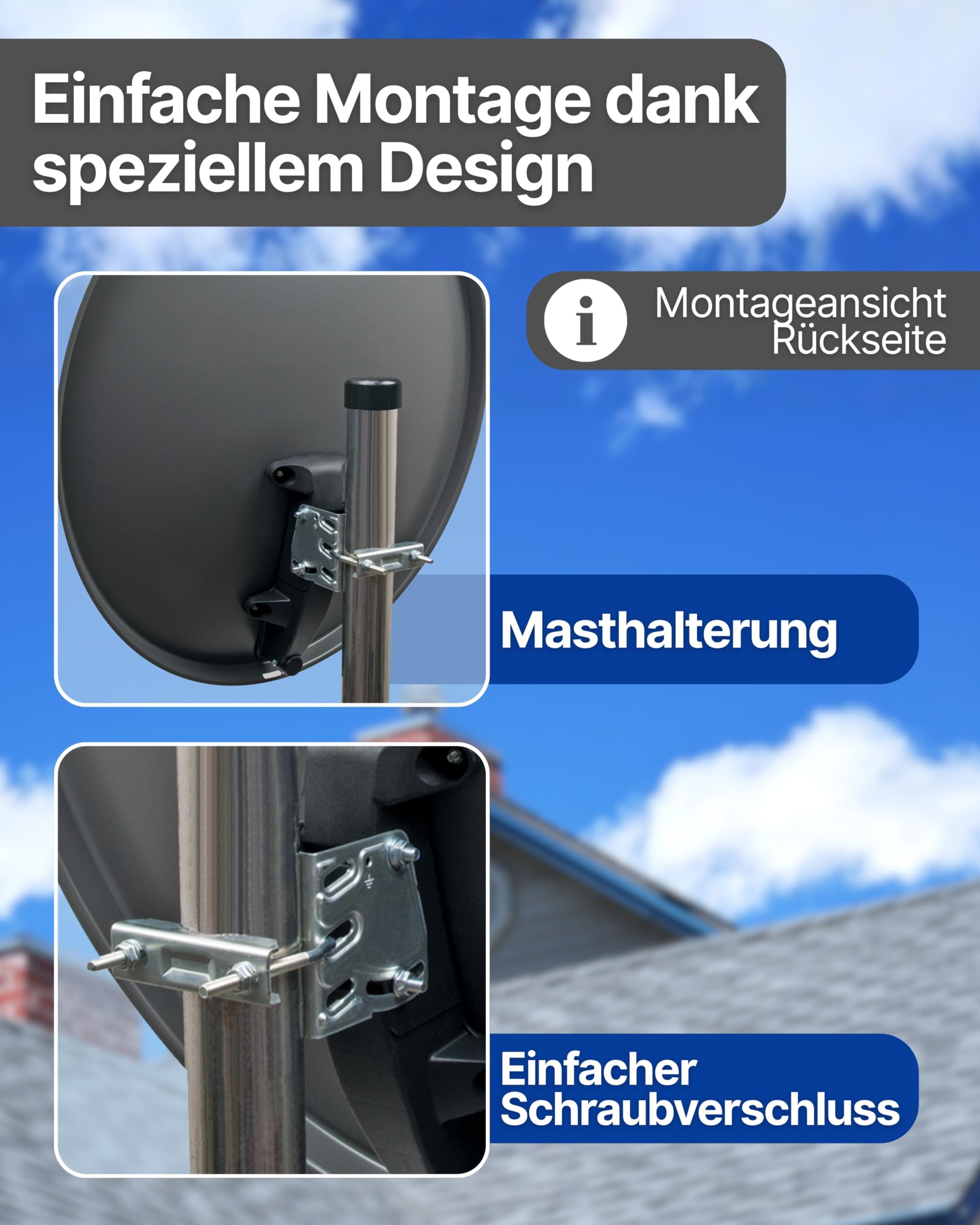 SCHWAIGER Satellitenschüssel Komplettset - Ø 60 cm Stahl Offset Antenne in Anthrazit - Inkl. sonnengeschütztes Twin LNB - Digital HD & 4K Empfang - Hitzebeständig & wetterfest