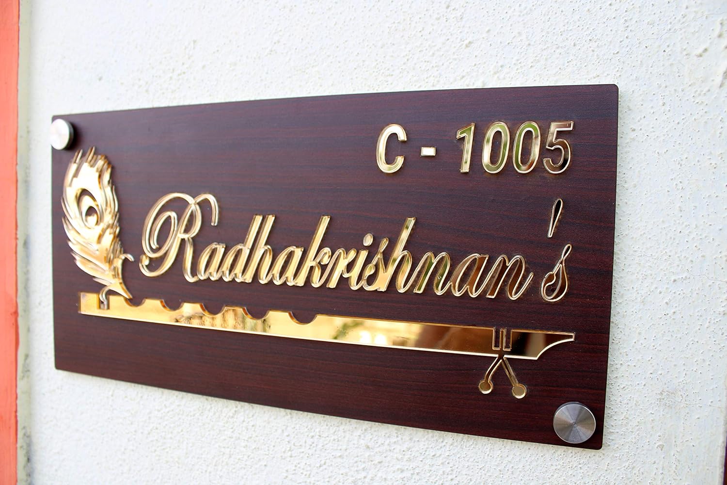 Buy i Creations Home Door Name Plate with Golden Acrylic Solid Letters with  Wooden Pattern (6 x 12 Inch) Online at Low Prices in India - Amazon.in