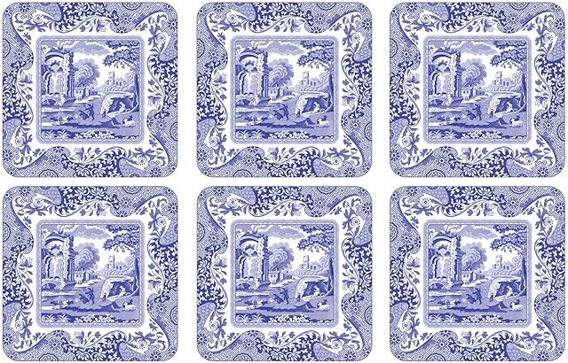 Portmeirion Home & Gifts Pimpernel Blue Italian Coasters, Set of 6,Blue & White