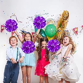 4Pcs Metallic Cheerleading Pom Poms, Creatiee 2 Pair Cheerleader Cheering Squad Pompoms for School Sports Dance Games Team Spirit Cheer (Purple)