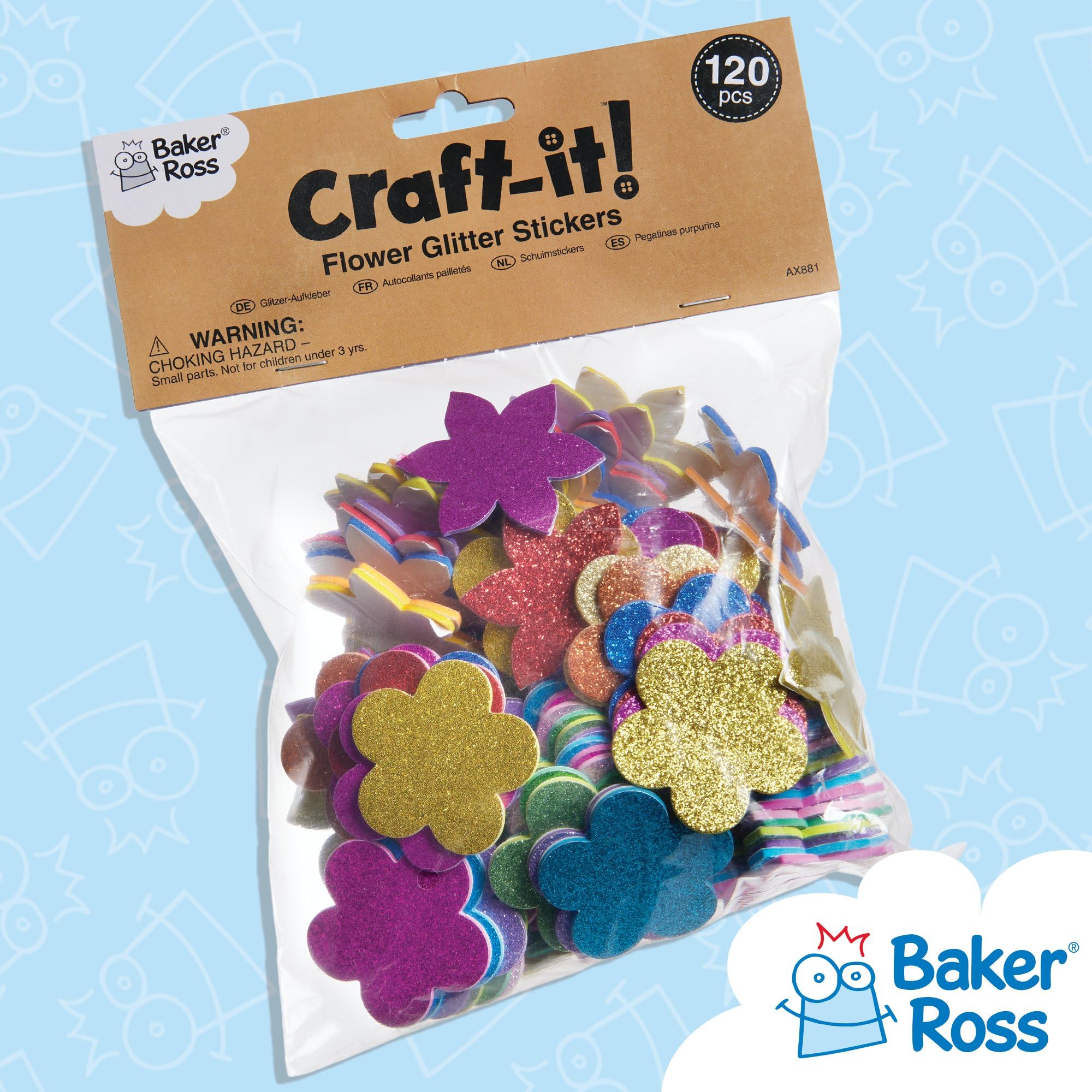 Baker Ross Pegatinas De Flores Con Purpurina – Pack De 120 Adhesivos Brillantes Para Manualidades Y Scrapbooking Infantil