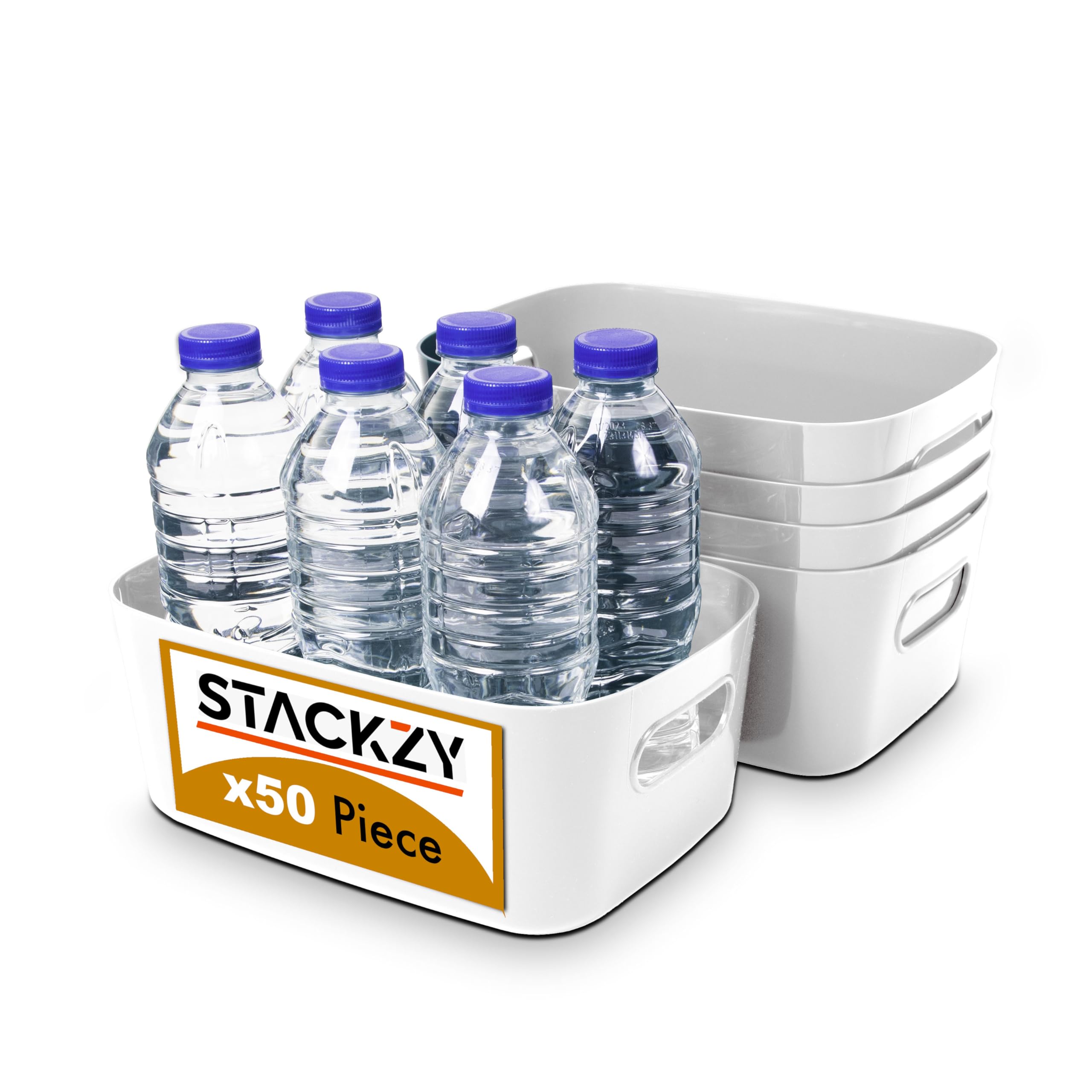 Under Sink Storage Boxes – Strong Storage Baskets with Handles – Home, Kitchen and Bathroom Organiser – Rectangular Multi Use Storage Boxes –– Stackable Pantry Basket – White, 50pcs – by Stackzy