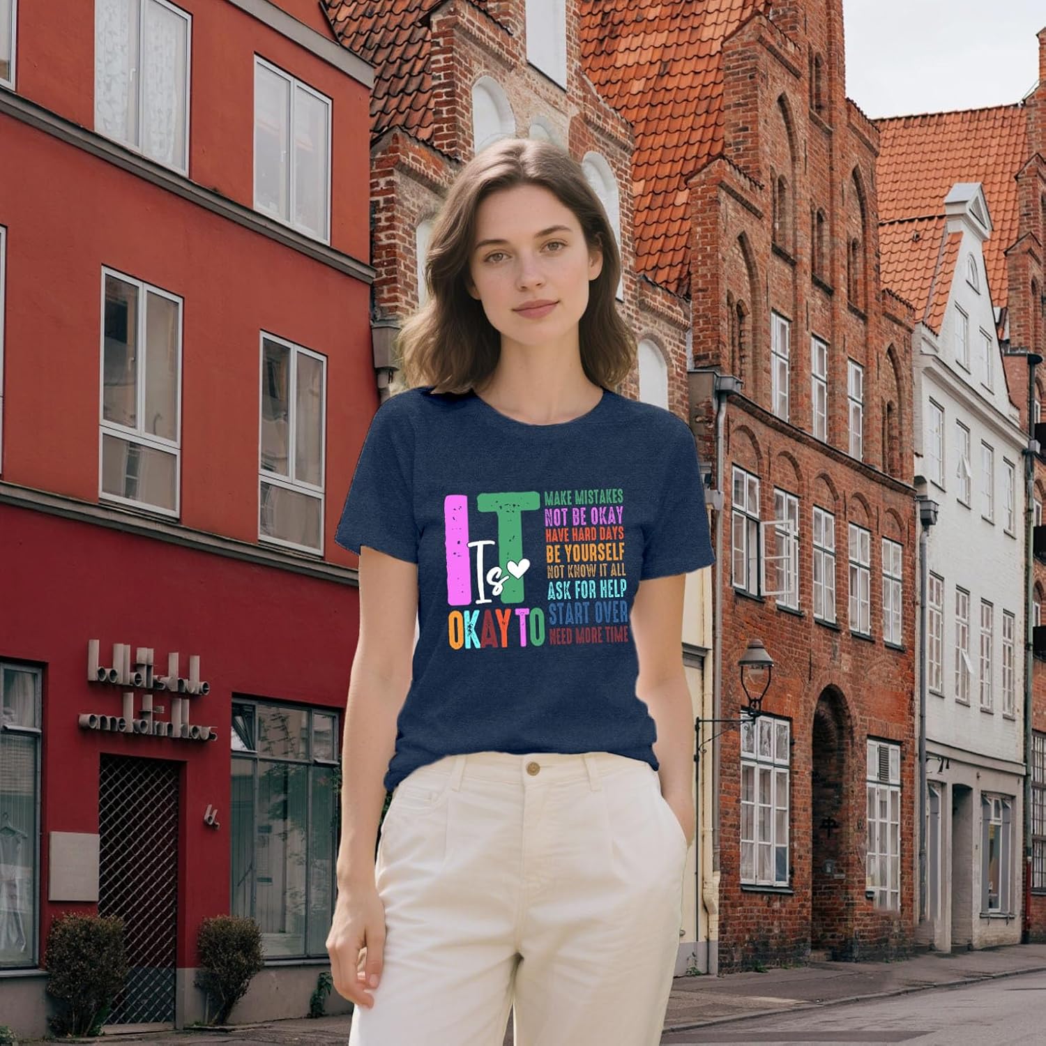 Inspirational Shirts for Women It's Okay to Make Mistakes T-Shirt Teacher Tee Be Yourself Tops - Image 4