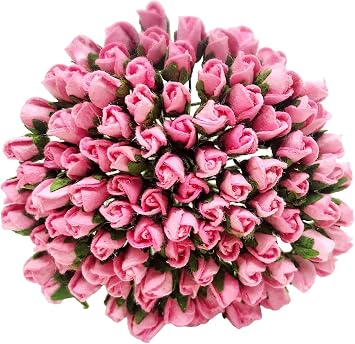 PL Set of 100 Tiny Rose Buds Mulberry Paper Flower Rose-Set1 Craft Handmade Wedding Size 0.15" Very Small Scrapbook for so Many Card Craft Projects 120-Pink