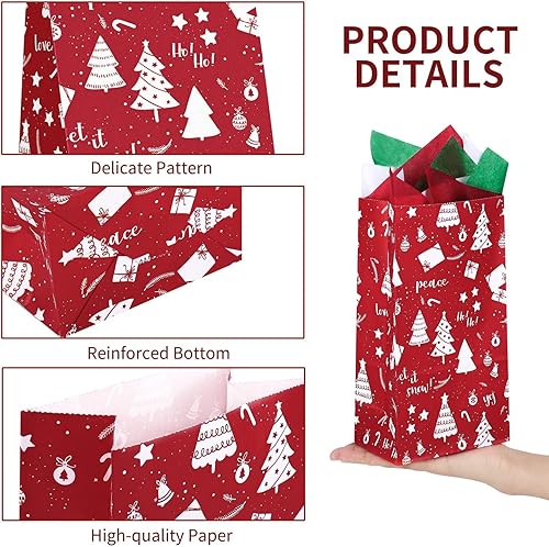 Miniatura 3 de MIMIND 72 bolsas de papel de regalo de Navidad de 9.4 x 5 x 3 pulgadas, 6 bolsas de papel kraft con 6 calcomanías de estilo y papel de seda de 3