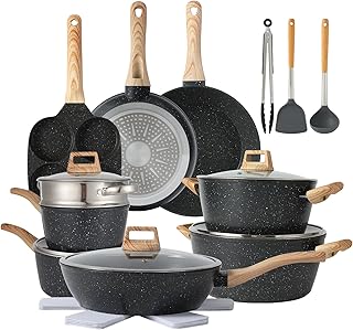 Anymark 21PCS Pots and Pans Set Non Stick Cookware Set Nonstick with Cooking Set (black