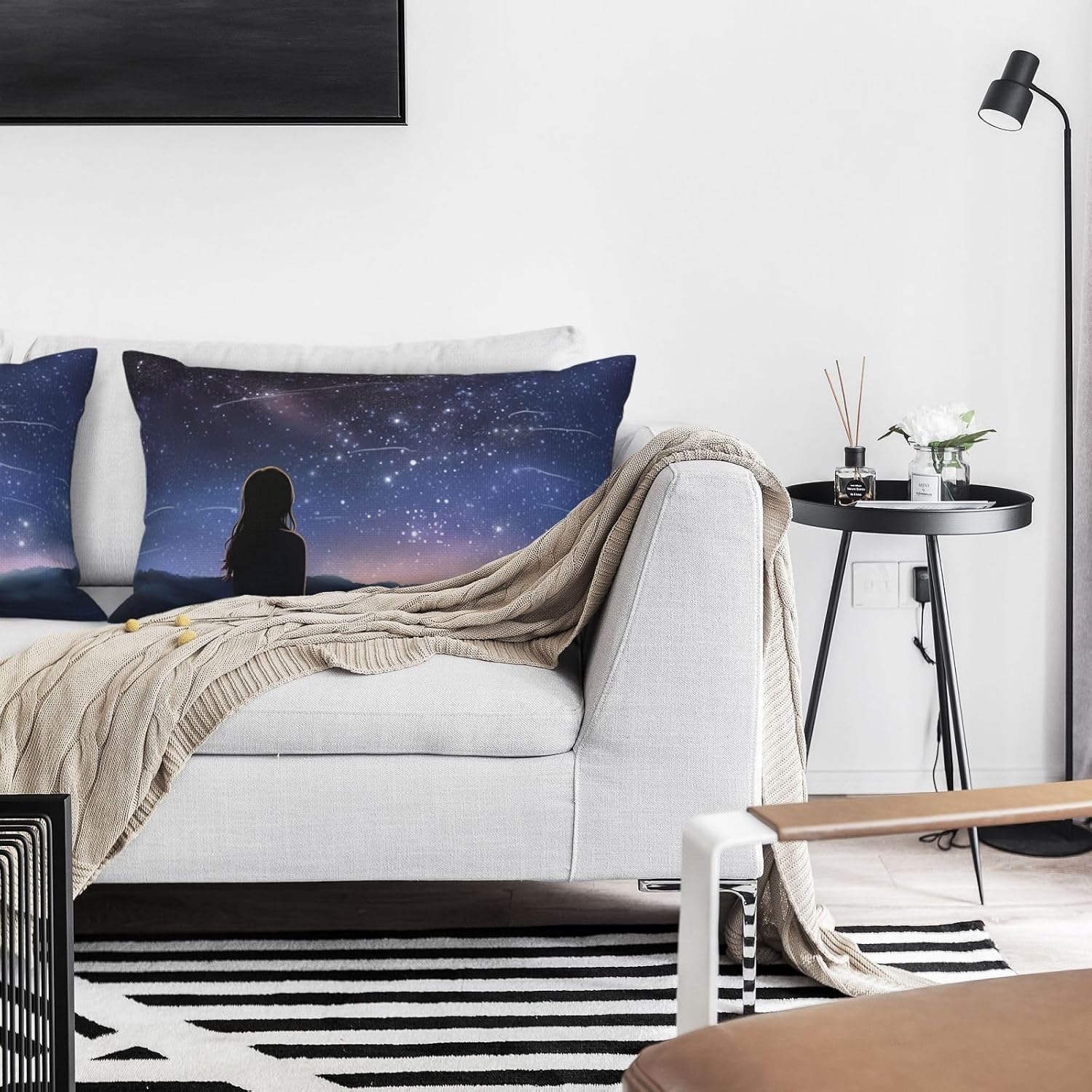 2 Pack Pillow Cases with Hidden Zipper, Soft Breathable Decorative Pillow Covers for Hair and Skin, Girl Looking at Stars Pillowcases 12"x20" Bed Pillow Protectors Cover for Sleeping Gifts