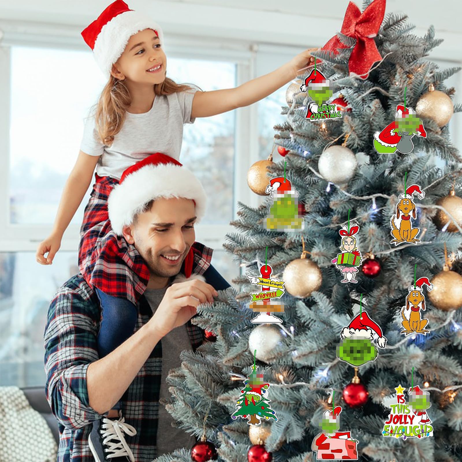 Lot 3 Pendentifs 3D Grinch Noël – Décorations Sapin Suspendues Résine, Thème Grinch, Idée Cadeau Fête Noël Maison