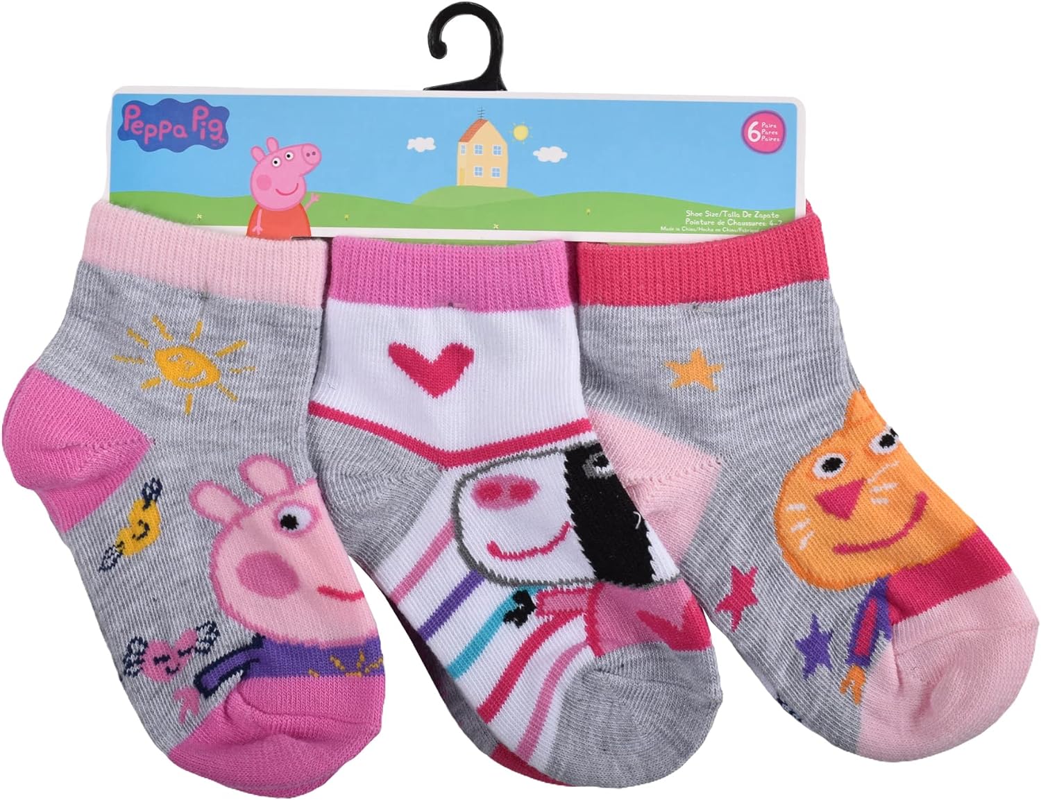 Vista 3 de Peppa Pig Paquete de 6 calcetines de cuarto para niños gris pálido jaspeado 2-4T de EE UU Gris pálido jaspeado 2-4T
