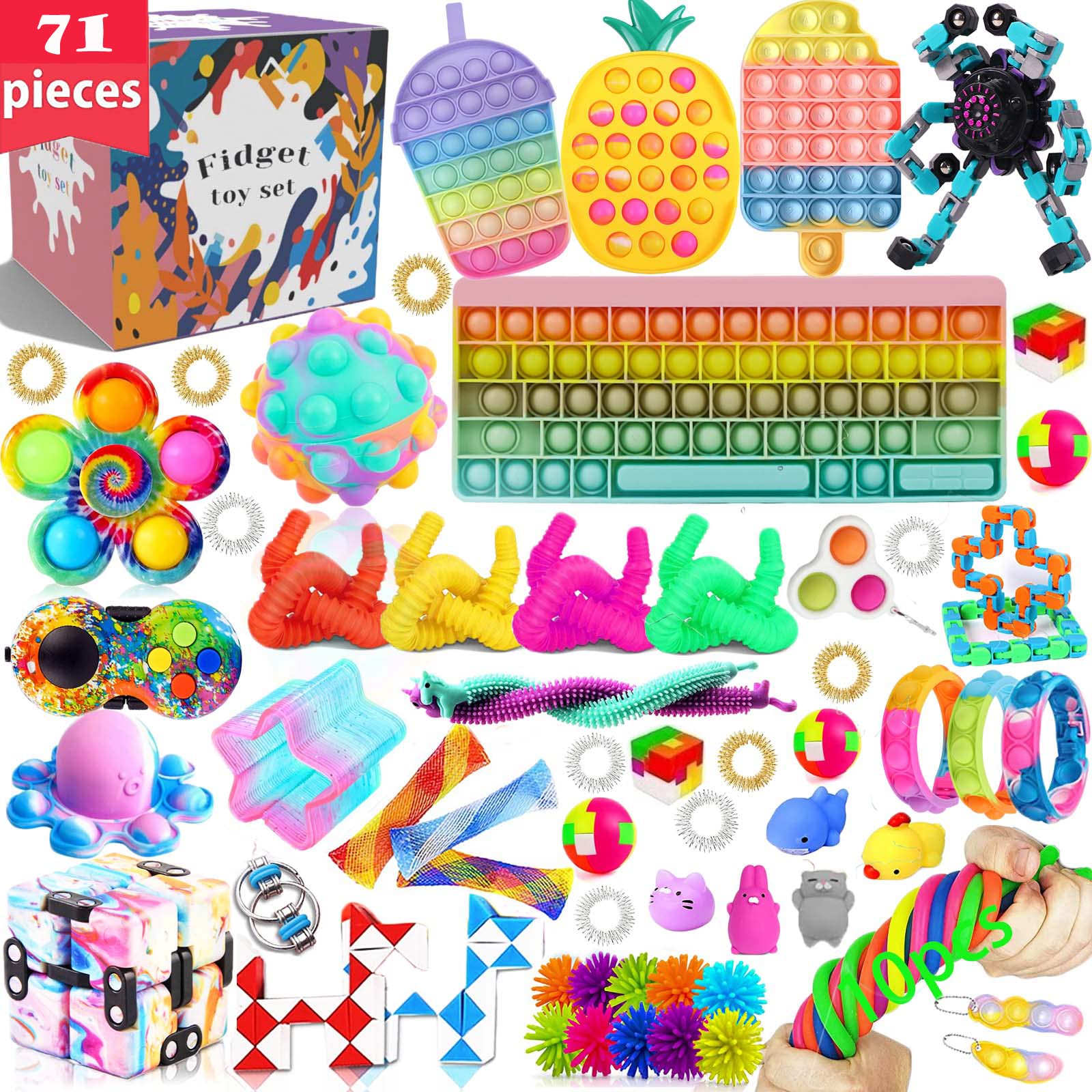 Fidget Toy Packs Cheap Fidget Box with Pop Bubble DNA Stress Relive Balls for Kids Adults ADHD ADD Anxiety Autism