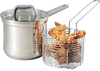 Oster Beauford 3.65-Quart Stainless Steel Deep Fryer Pot with Basket & Glass Lid – Induction, Oven & Dishwasher Safe, 5-Ply Encapsulated Base, Soft-Touch Handle