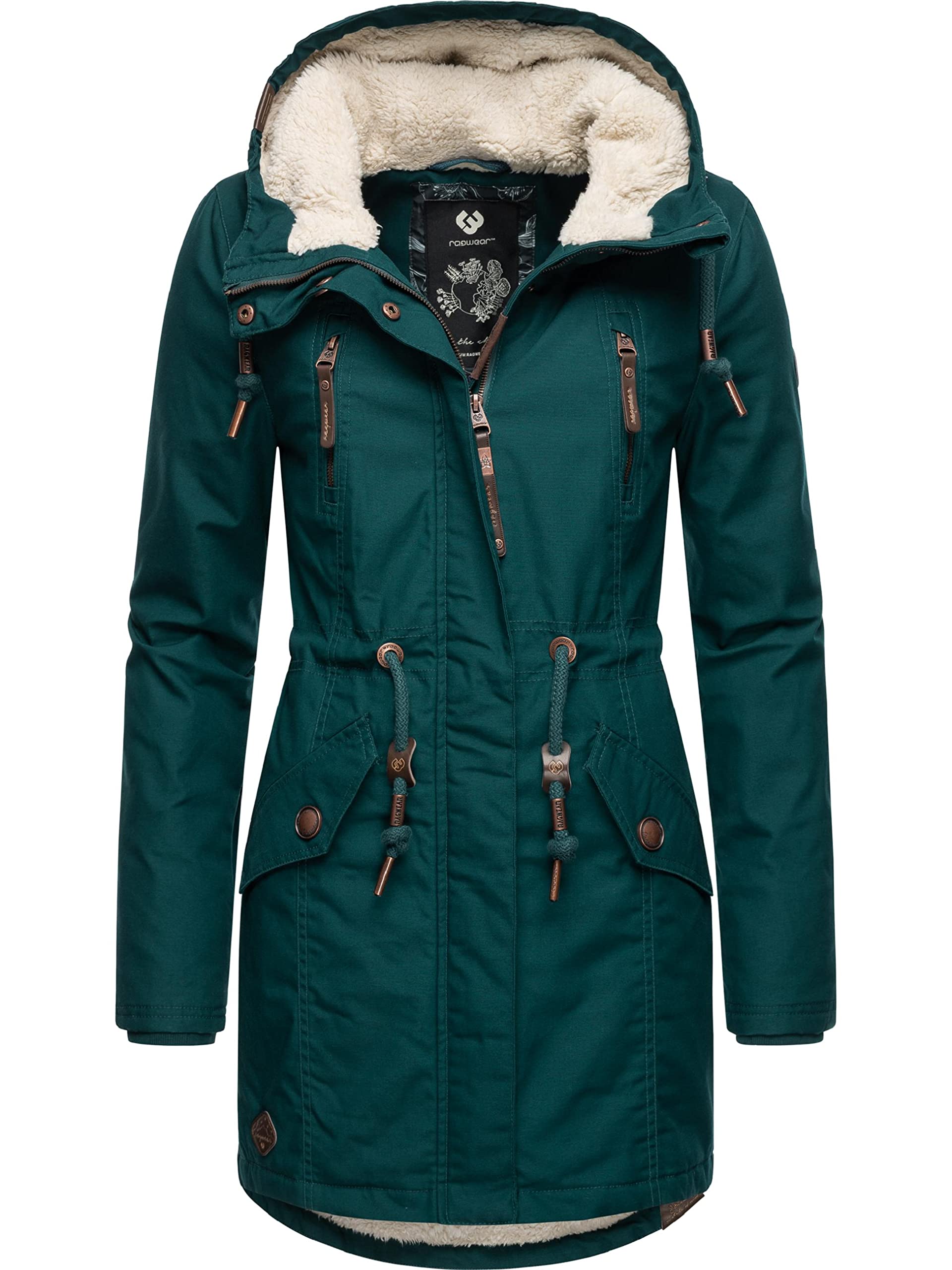Ragwear Women's Coat, Long Warm Winter Jacket with Teddy Fur Hood, Elsie Intl, XS-6XL, M