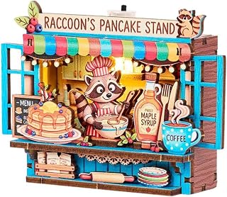 DIY Miniature Wooden House Model Fridge Magnet Kit, Magnetic Puzzle with LED Light, Glue-Free Model Building Set, 3D Puzzles Tiny Room Craft Ornament for Refrigerator, Desk Bookshelf Decor (RFM13)