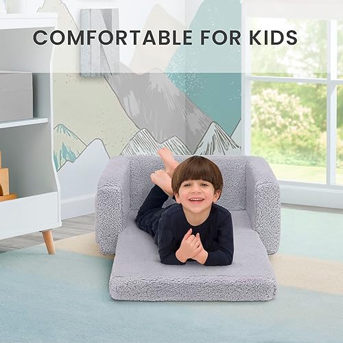 Miniatura 4 de Delta Children Cozee - Silla convertible 2 en 1 de sherpa abatible para niños color gris Crema, Piel sintética de sherpa crema, gris, Grey