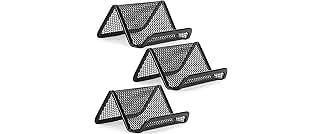 MaxGear Metal Mesh Business Card Holder 3 Pack, Heavy Duty Desk Desktop Organizer, Modern Grid Card Stand Display for Men Holds 50 Cards, Black, Office Accessories
