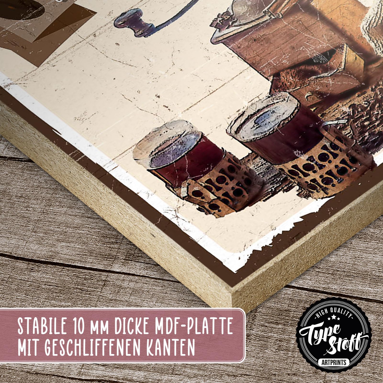 TypeStoff Targa in legno con scritta – first coffee – in stile vintage con citazione come regalo e decorazione a tema caffè e alzarsi – HS-01359