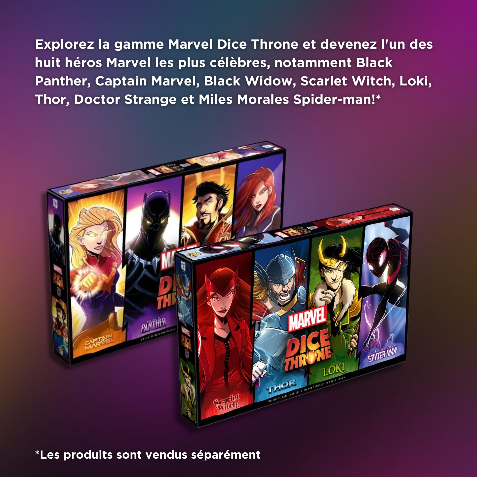 LUCKY DUCK GAMES - Marvel Dice Throne - Scarlet Witch, Thor, Loki, Spider-Man, Juego de Estrategia, Juego de Sociedad, De 8 Años, 2 a 4 Jugadores, 30 Minutos