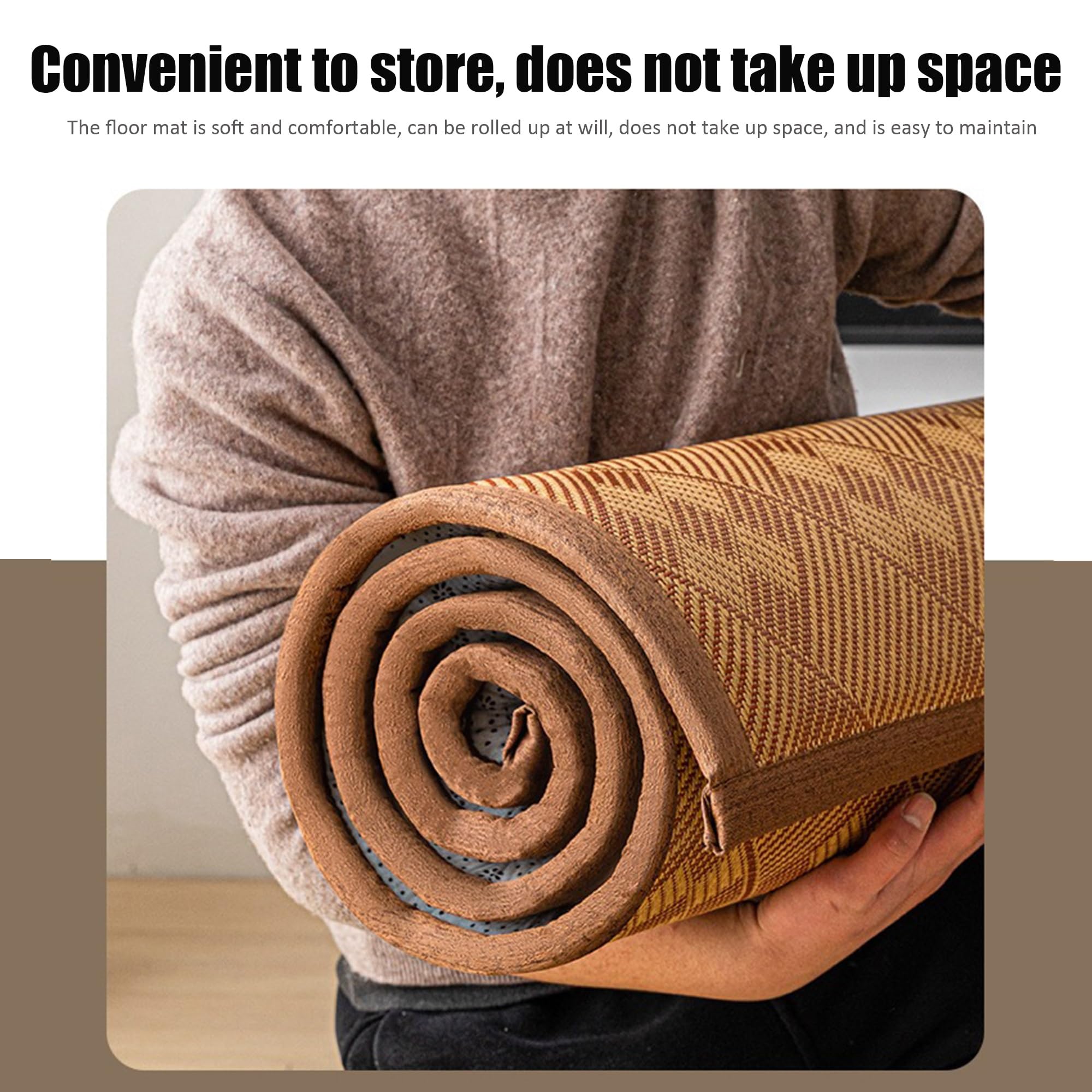 Japanische Futon-Matratze, faltbare Tatami-Matte, Eisrattan-Matten, tragbare Isomatte, aufrollbare Bodenmatratze, Nickerchenmatten, Bambusmatten for das Schlafzimmer zu Hause(Light brown,120x200cm)