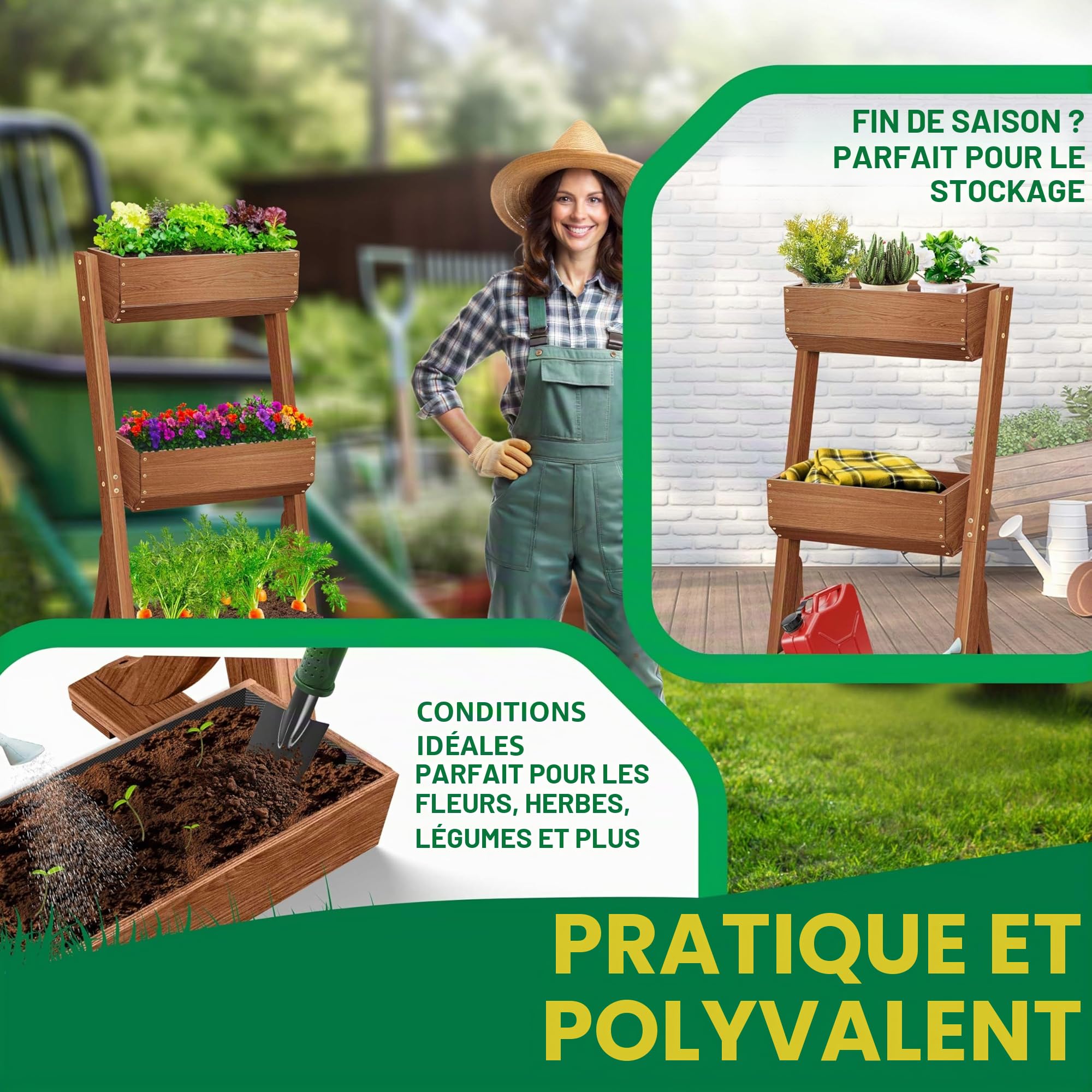 KESSER® Plate-Bande surélevée avec étages Premium Jardinière Étagère en escalier pour Fleurs Étagère en escalier pour plantations - Potager Parterre d'herbes Pots Plate-Bande (3 Sols, Brun)