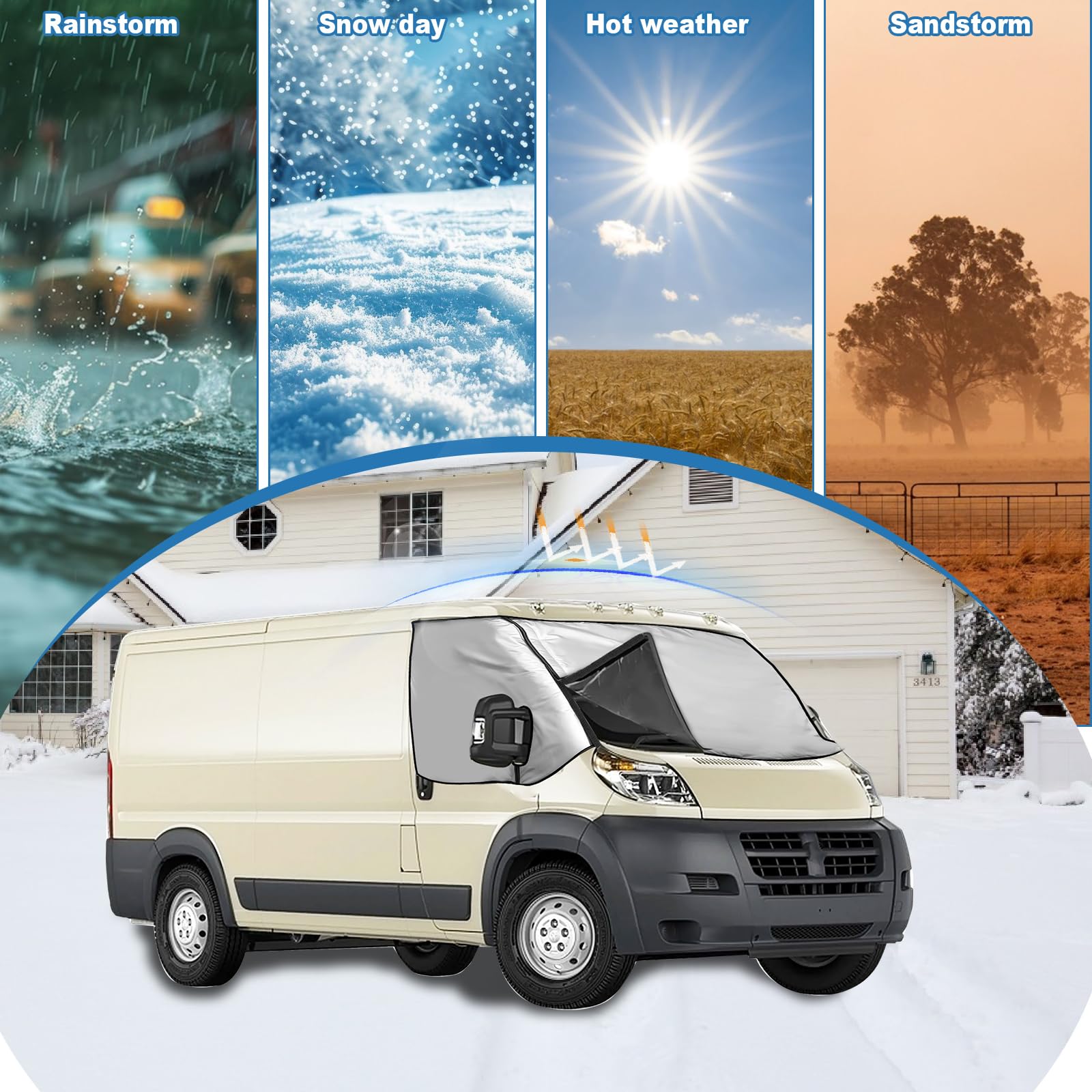 Cubierta de parabrisas de coche para FIAT Ducato Peugeot Boxer Citroen Jumper X250/290, extraíble Oxford y algodón engrosado, cubierta de parabrisas térmica, cubierta de nieve, protección solar