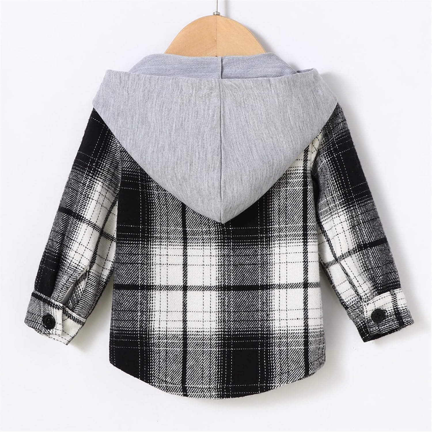 Toddler Baby Boy Girl Hooded Coat Outwear Long Sleeve Button Down Plaid Shirts Big Boys Lightweight (Grey, 9-12 Months)