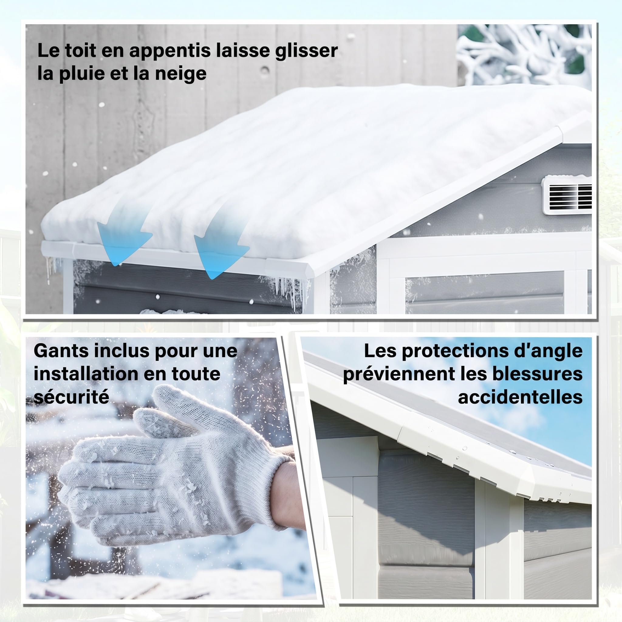 Outsunny Abri de Jardin cabanon en résine polypropylène 2,12 m² - 2 Portes 1 fenêtre et 1 Grille d'aération, Toit en Pente, Gris
