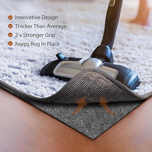 Miniatura 5 de Almohadilla de fieltro para alfombra, 5 x 8 pies, agarre antideslizante de goma, mantiene las alfombras seguras y en su lugar, cojín extra fuerte