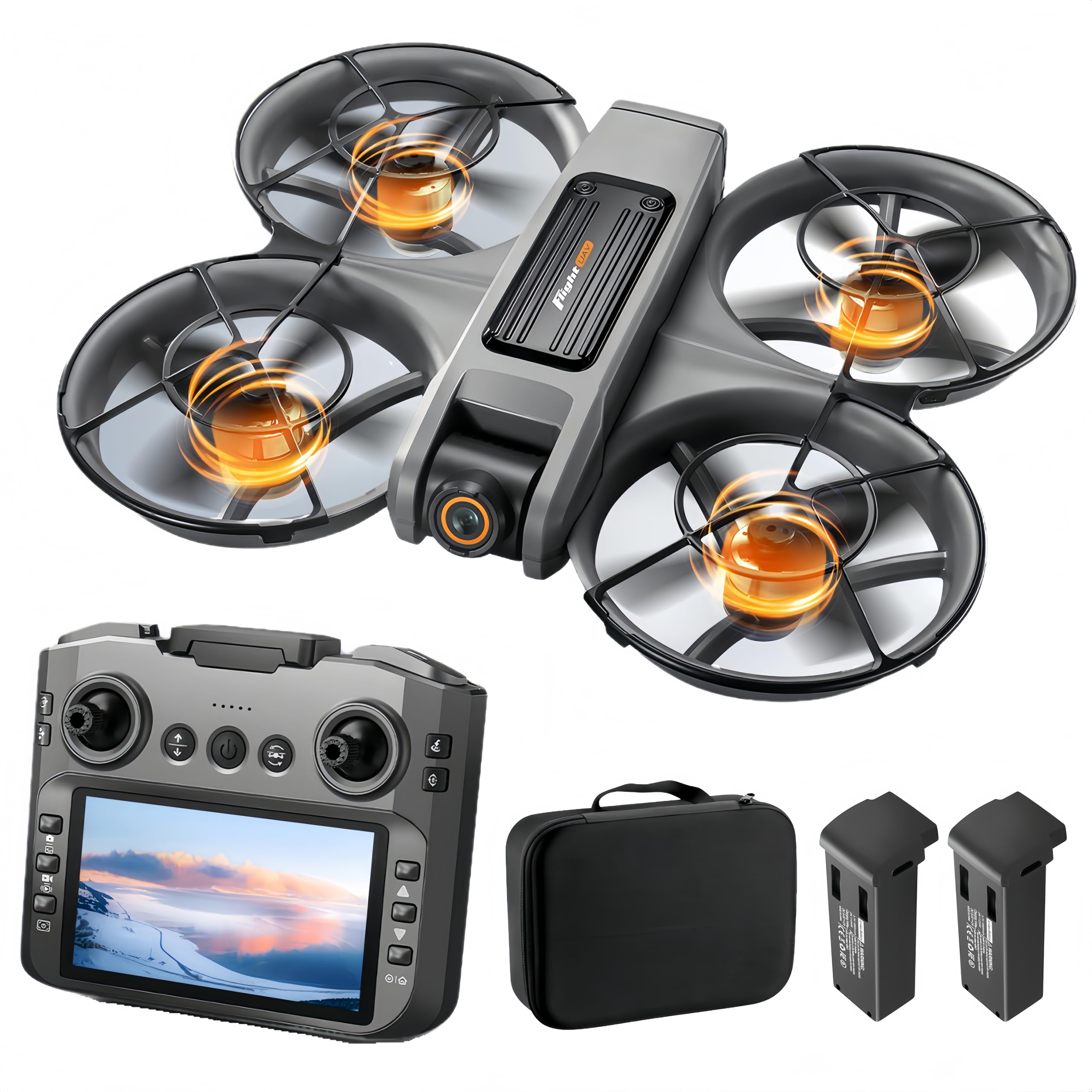 Photo 1 of Drone With Large Screen Remote Control (4.92in) , Mini Airplane with Dual Cameras, 2 Batteries, 360° Flips, Full Propeller Guard Protection for Anti-Collision, Brushless Motor, Hovering, Quadcopter with Optical Flow Positioning, RC Helicopter for Adults a