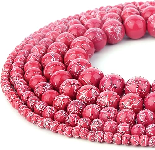 RUBYCA 300 cuentas de vidrio sueltas de varios tamaños para la fabricación de joyas, rosa opaco, salpicaduras de pintura plateada