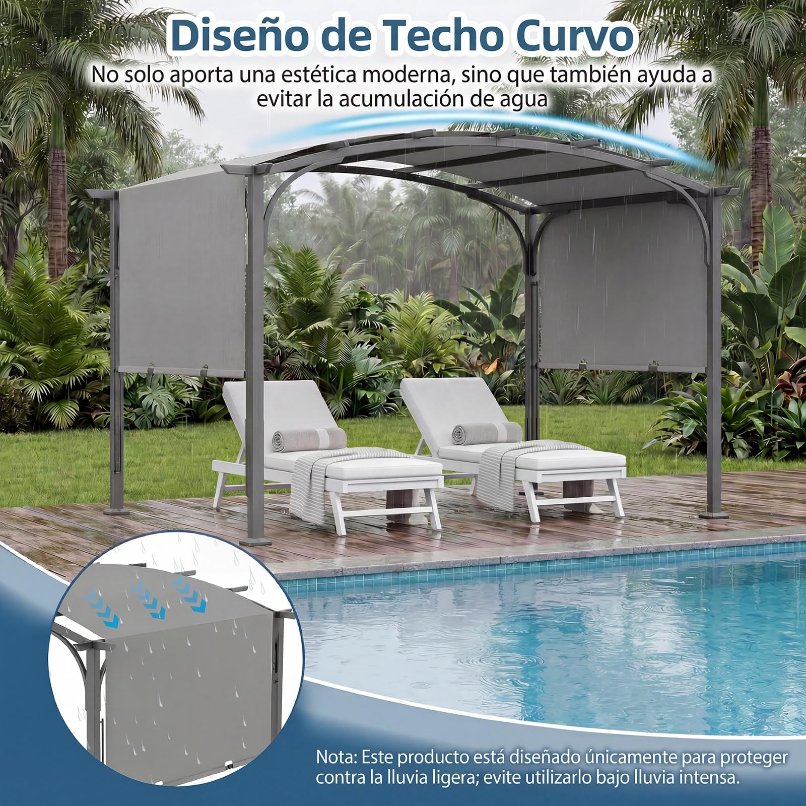 COSTWAY Pérgola Retráctil para Exterior, 3 x 2,4m, Cenador de Jardín con Techo Arqueado, Estructura Metálica y Tejido de Poliéster, Pabellón Jardín con Toldo para Patio Terraza Porche (Gris)