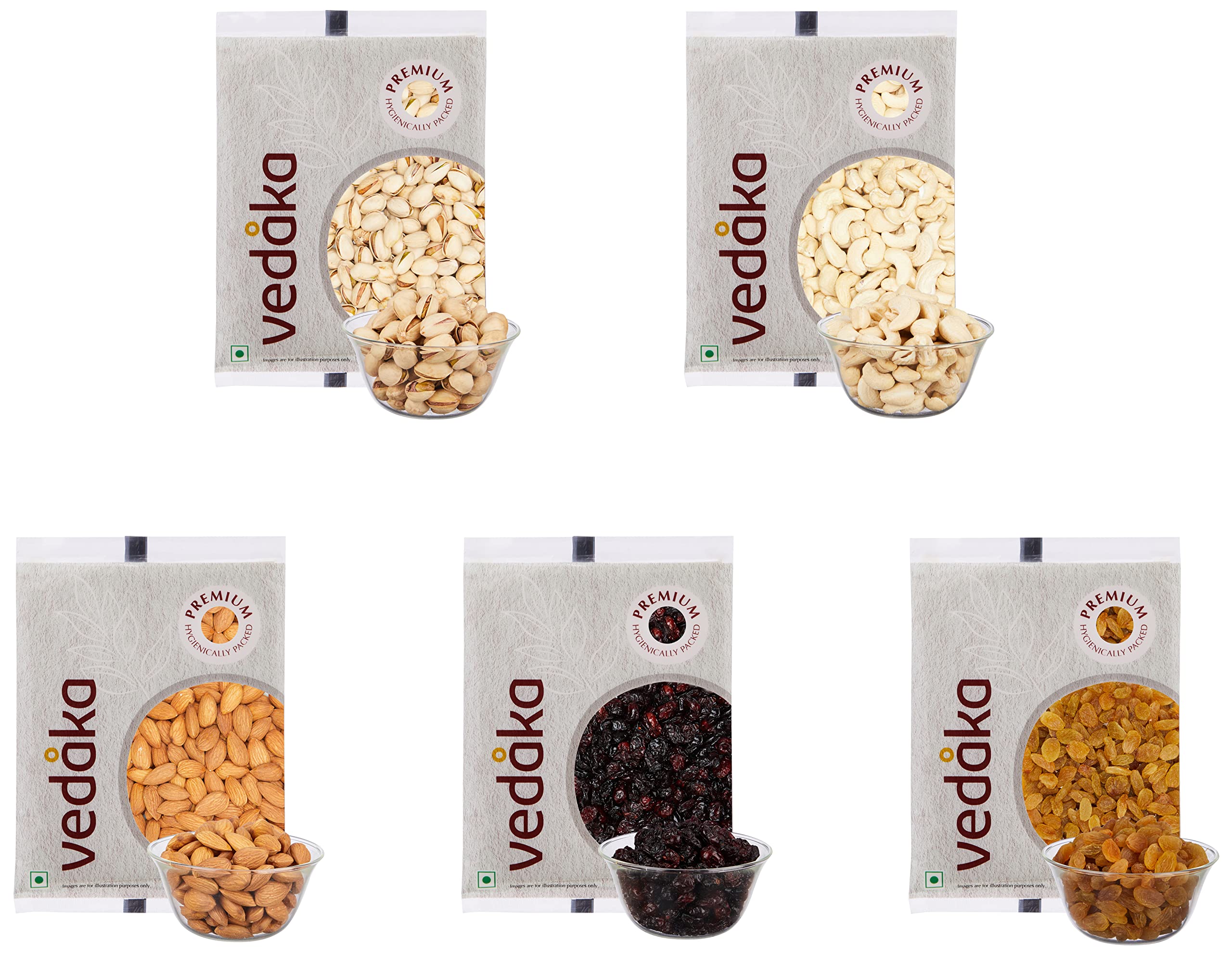 Vedaka Premium Dry Fruits Gift Box | 1 Kg | Almonds, Cashews, Raisins, Pistachios & Cranberries | Each 200 g (Pack of 2) 1