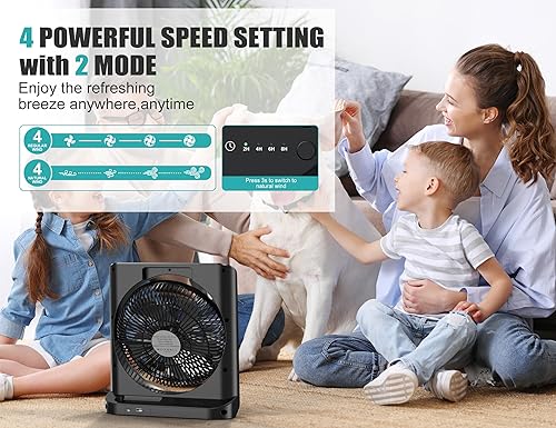 Miniatura 3 de Ventilador de mesa a batería de 10 pulgadas, ventilador de caja recargable de 20000 mAh, ventilador de escritorio portátil con 4 velocidades y 4