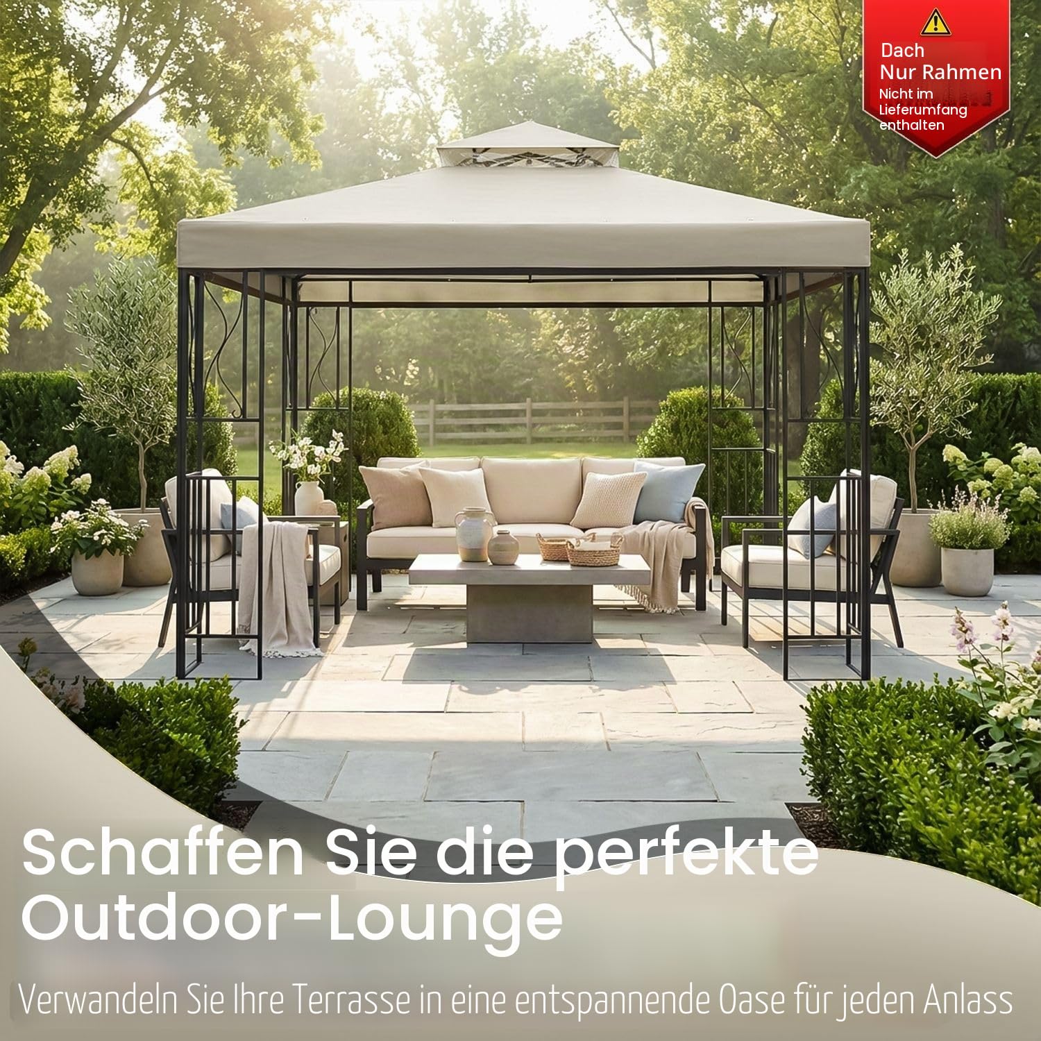 Flexzion Ersatz-Pavillon-Überdachung für Pavillon, 2,5 x 2,5 m, wasserdichte Abdeckung – Doppelstöckige UV30-Abdeckung für Vordächer, Garten, Terrasse, Hof, Zelt (Elfenbein)