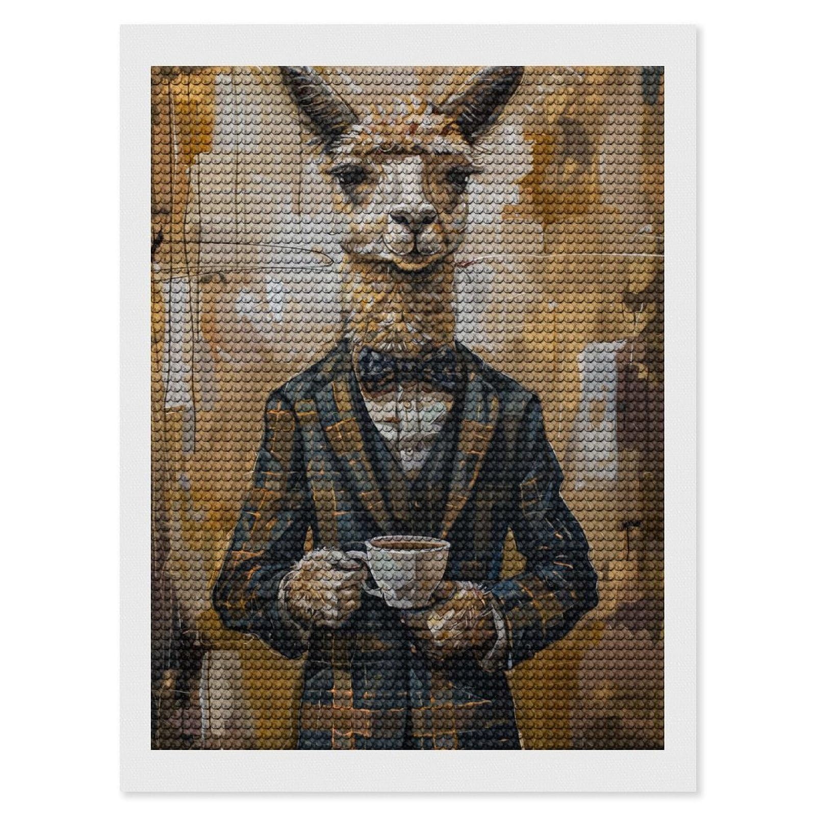 Junmoney Llama and Coffee Diamond Art Canvas 12"x16", for Adults, Good for Quiet Evenings, Bedroom Decor, Festive Craft Gift, Easy to Enjoy
