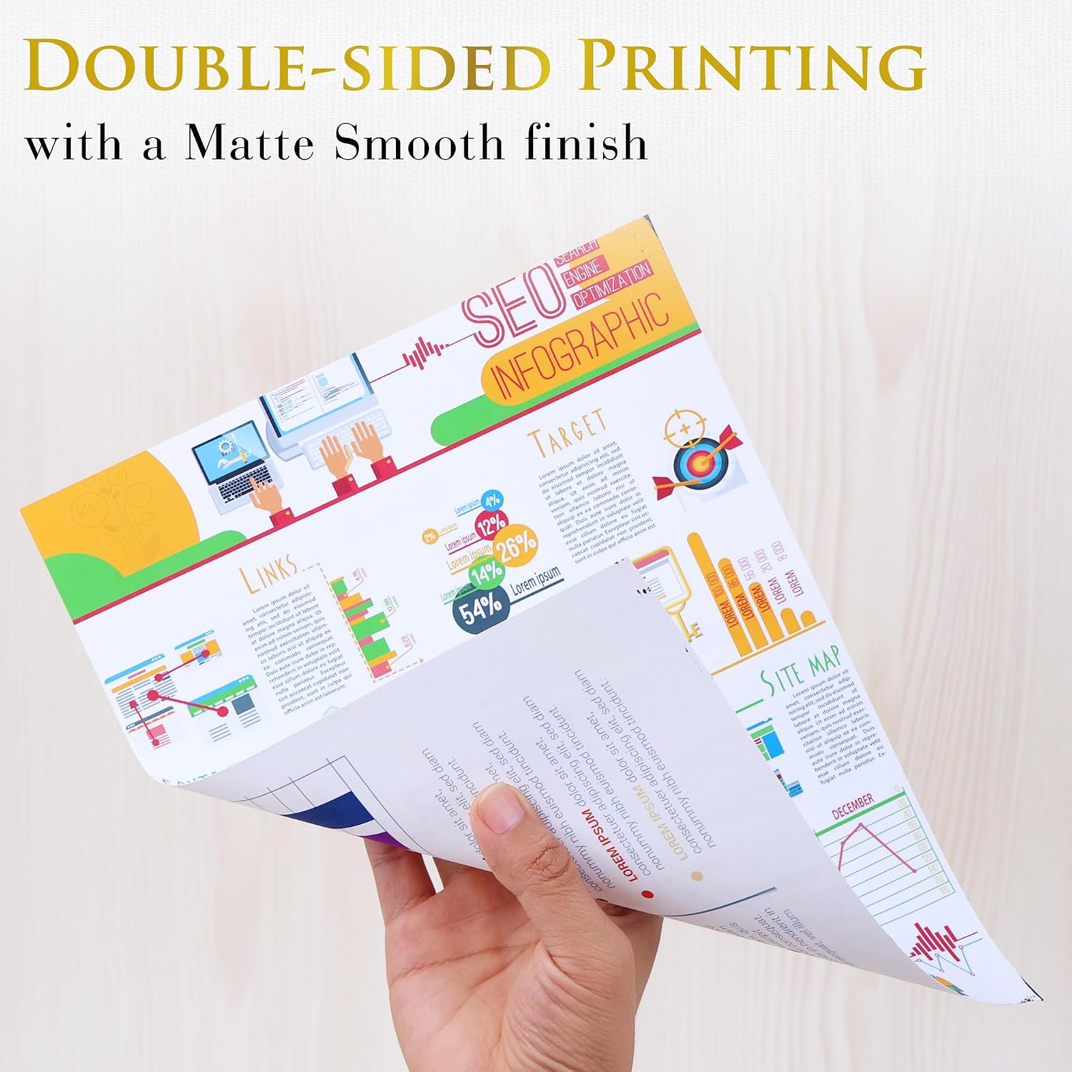 A-SUB Double Sided Matte Photo Paper 100 Sheets 8.5X11 Inches 48lb 180gsm Presentation Paper for Inkjet Printers for Reports Charts Printing