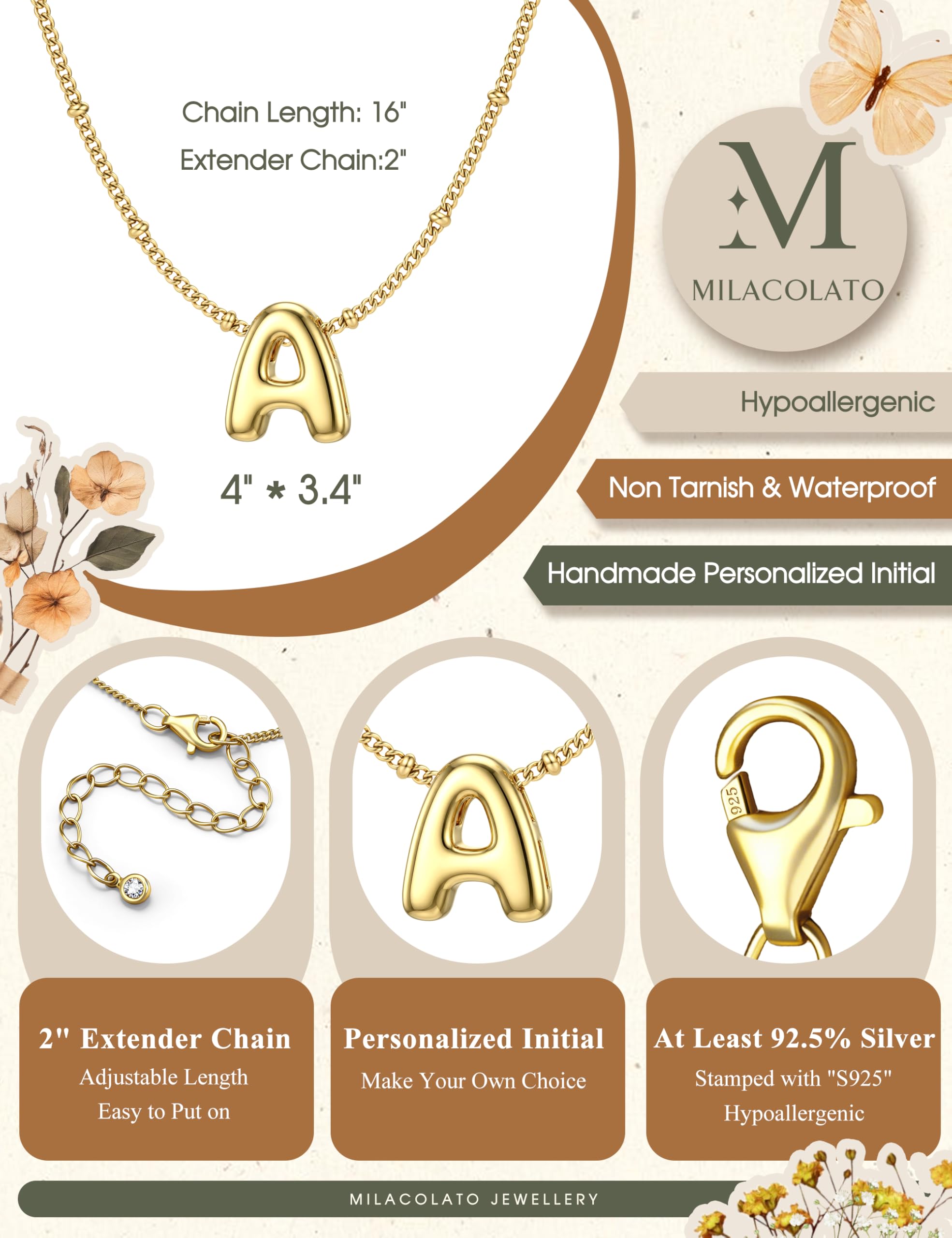 MILACOLATO Collar Inicial Corazón Para Mujer A-Z Collar Personalizado Collana Donna Oro 18K Cadena Plata Collar Nombre Ajustable San Valentin Regalos Originales Para Mujer — view 4