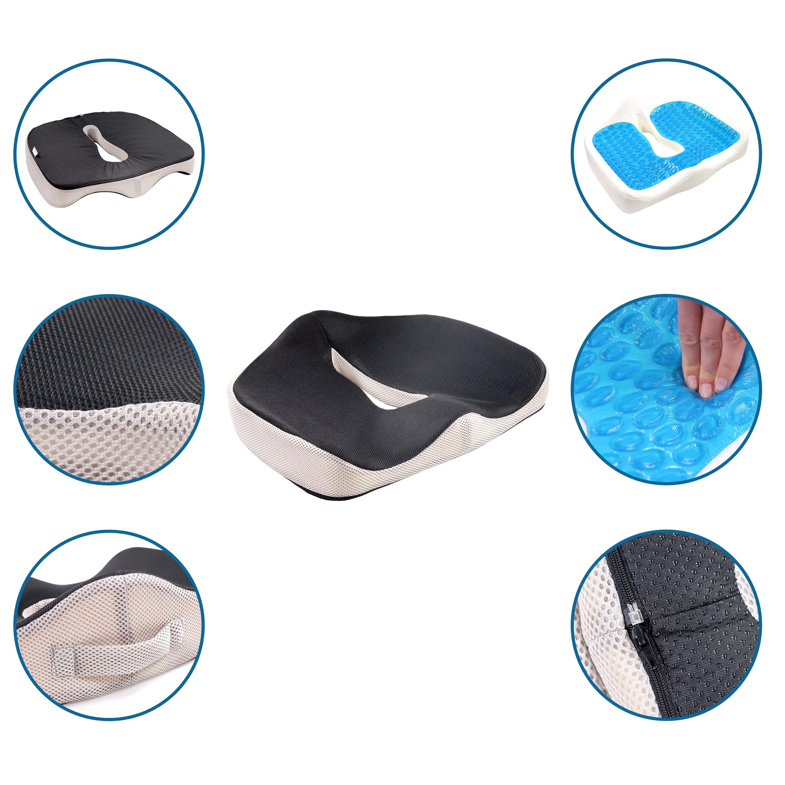 hjh OFFICE Cojín ortopédico MEDISIT VII Cojín ergonómico para el coxis, Transpirable y refrigerante, Acolchado de Espuma/Gel, Negro