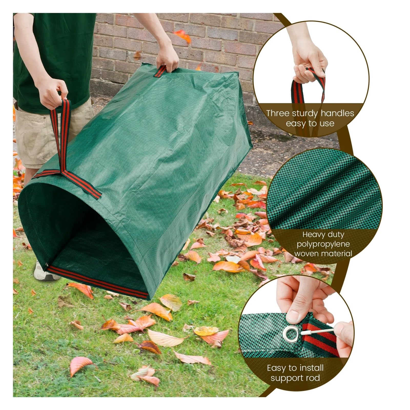 Recoge Hojas Jardin Bolsas for residuos de jardín (2 unidades, 270 l, gran capacidad, con 3 asas resistentes, reutilizables, impermeables)