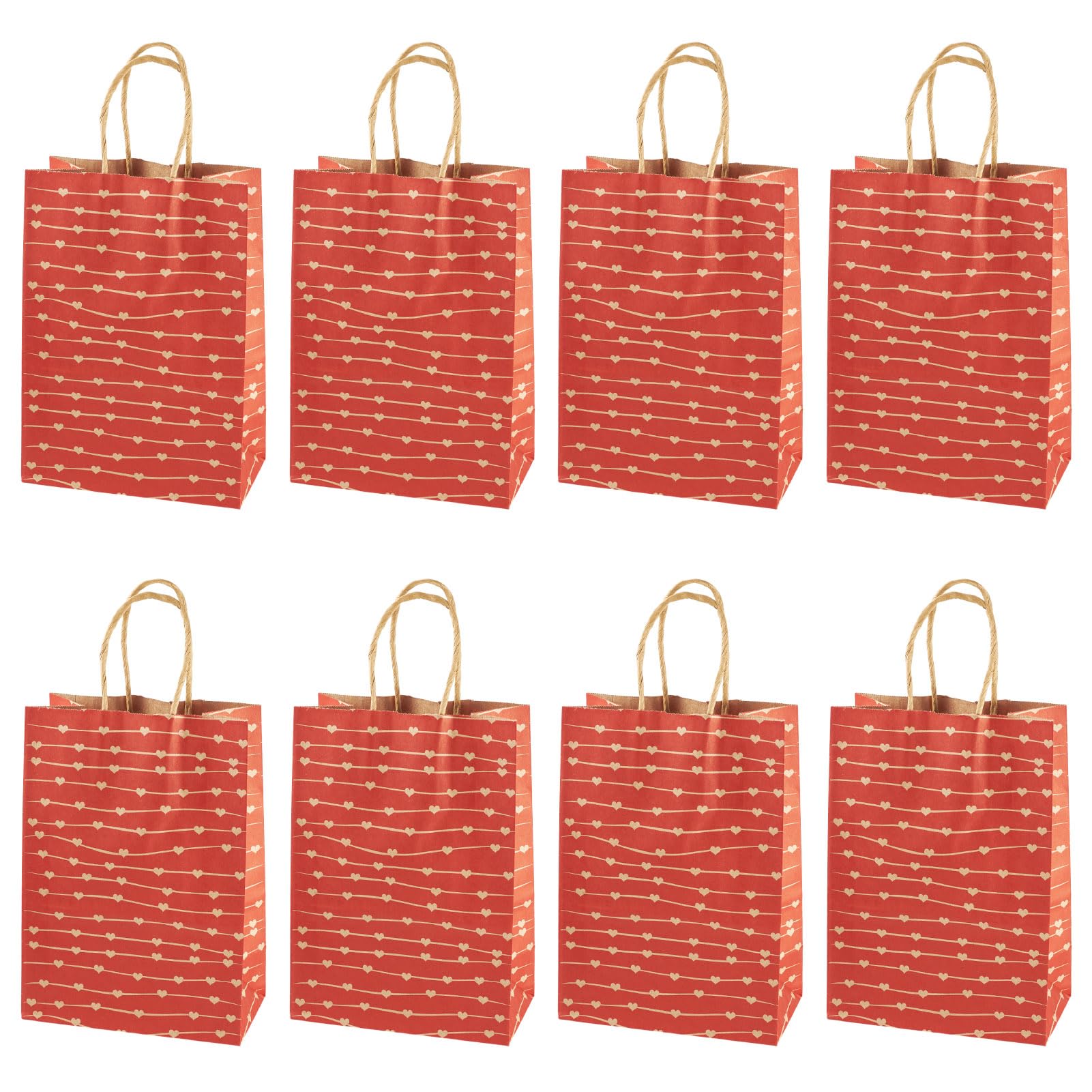 Crafans 10Pcs Red Heart Paper Bags with Handles Valentine's Theme Present Bags Rectangle Party Favour Paper Tote Bag Carrier Bag for Birthday Present Wedding Party Favors — image 1