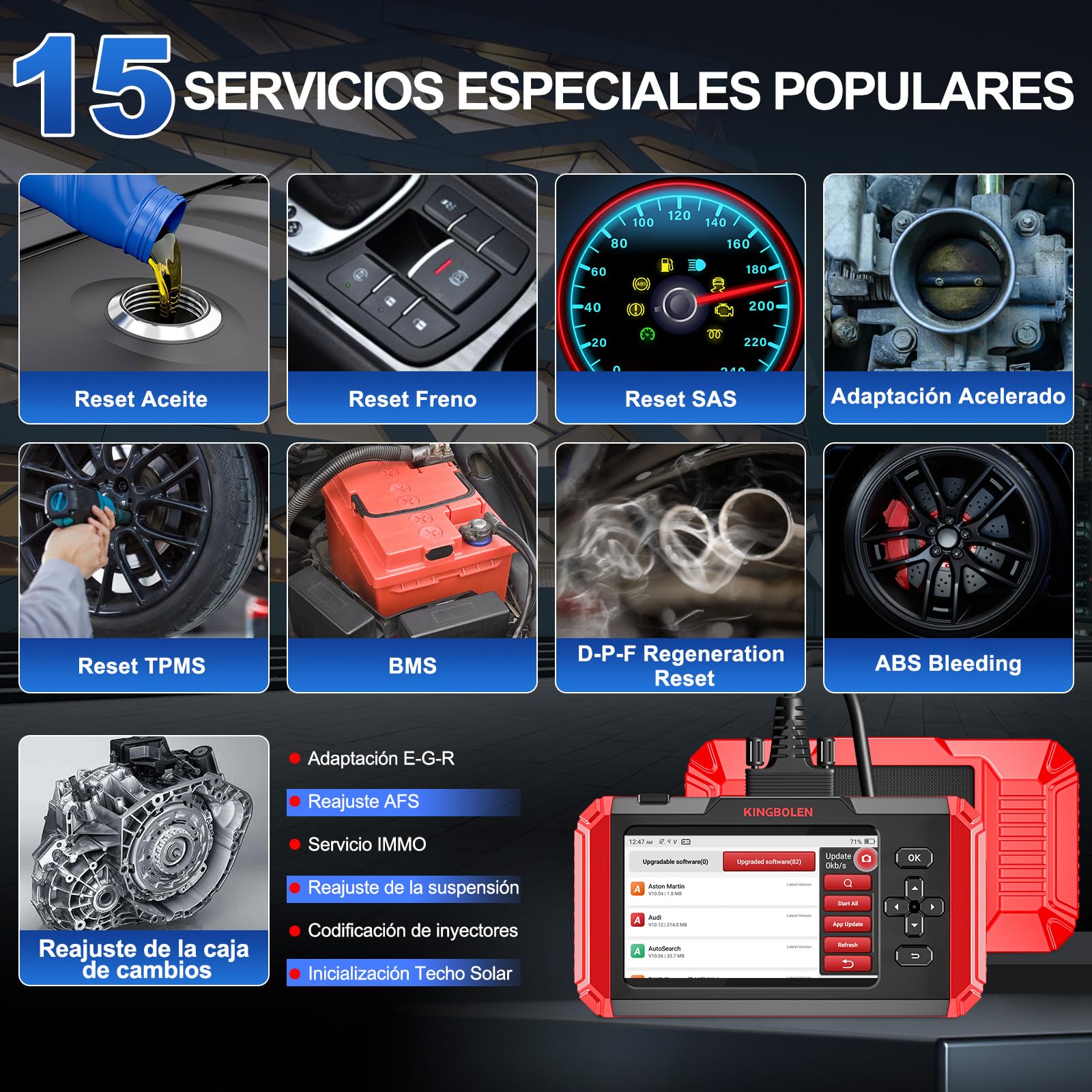 KINGBOLEN Diagnosis Coche Multimarca de 4 Sistema(ABS/SRS/ECM/TCM),S800 Maquina Diagnosis Coche con de 15 Funciones Especiales para Siempre, Obd2 Diagnosis Coche, Auto Vin