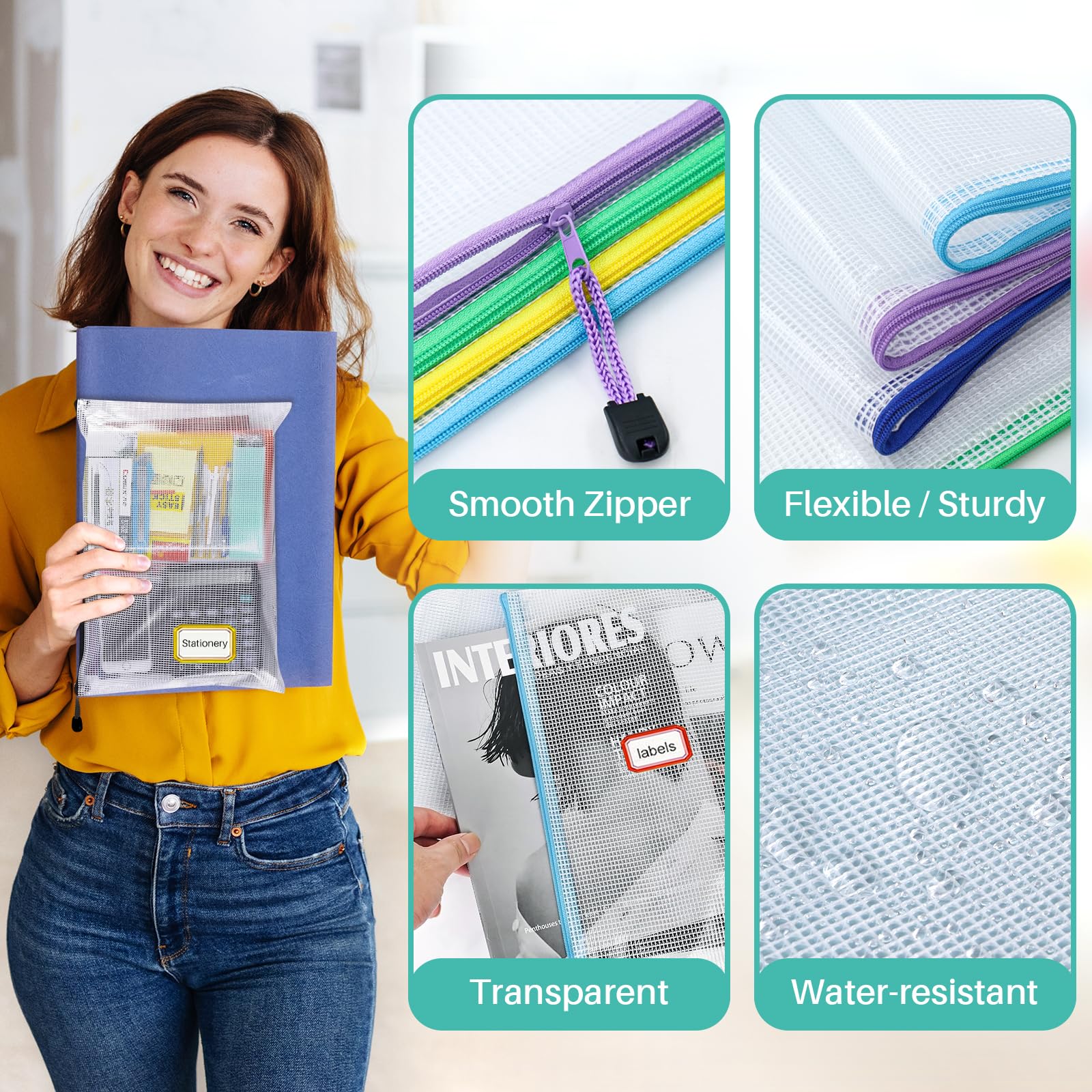 WenYa A5 Plastic Zip Wallets, 24Pcs Mesh File Folder Zipper Bags - Image 4