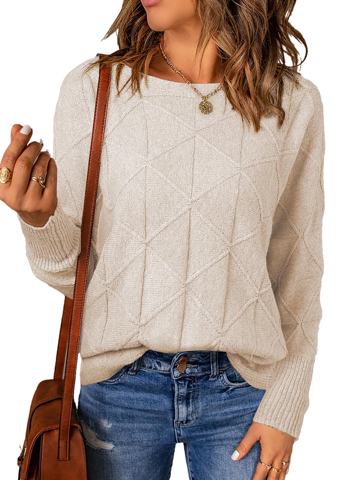 EVALESS Womens Crewneck Sweaters Batwing Sleeve Pullover Tops | Soft Lightweight Knit Sweater, Batwing Sleeve Loose Fit Clothes, Casual Fall 2026 Winter Outfits